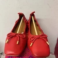 [S] TORY BURCH SQUARE TOE BOW BALLET NAPPA LEATHER,BRILLIANT RED, 88431-612 (STB204)