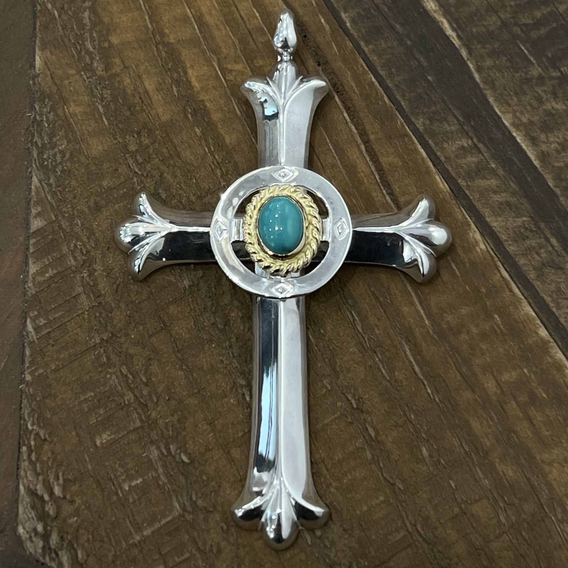 舊版銀輪金繩松石十字架