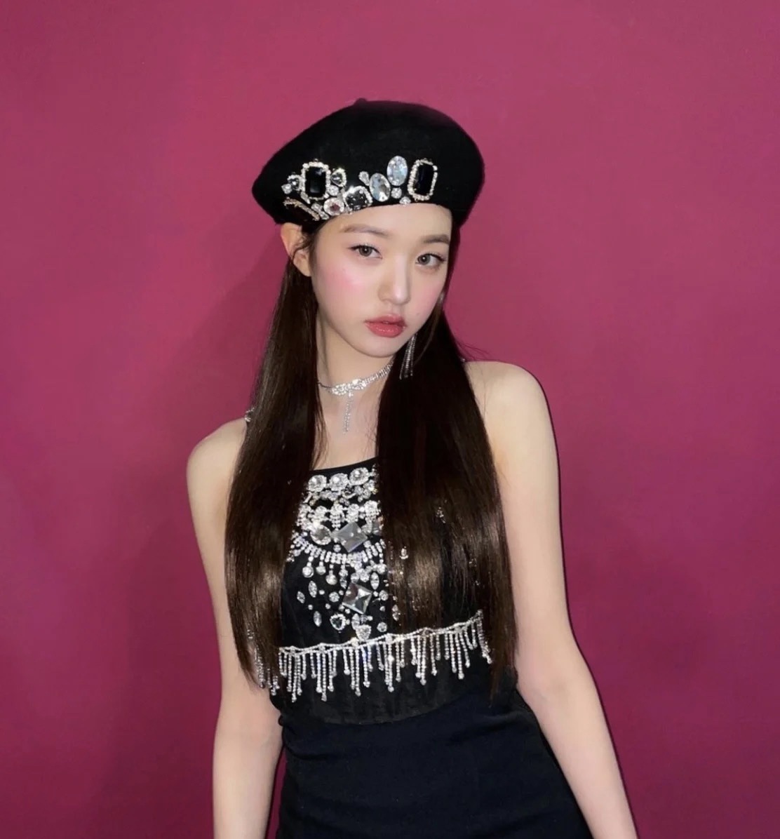 寶石裝飾羊毛貝雷帽(白/灰/黑)