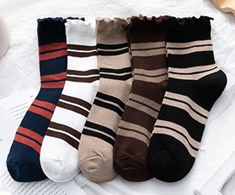 木耳雙條紋中筒襪 五色