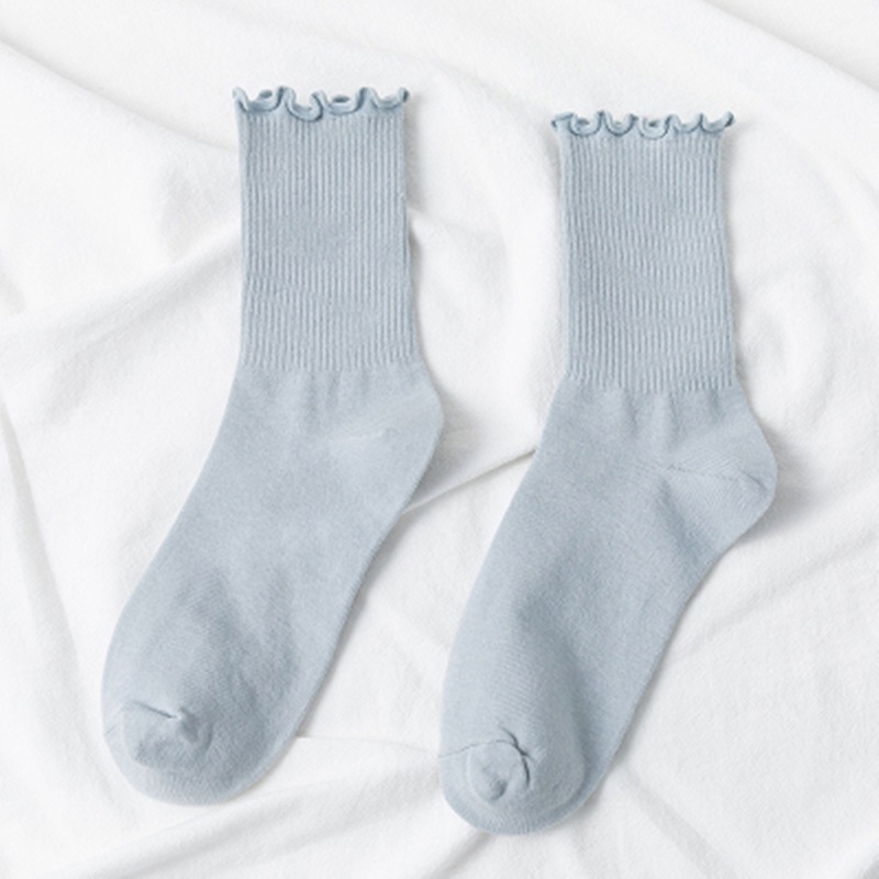 木耳領純色中筒襪 七色