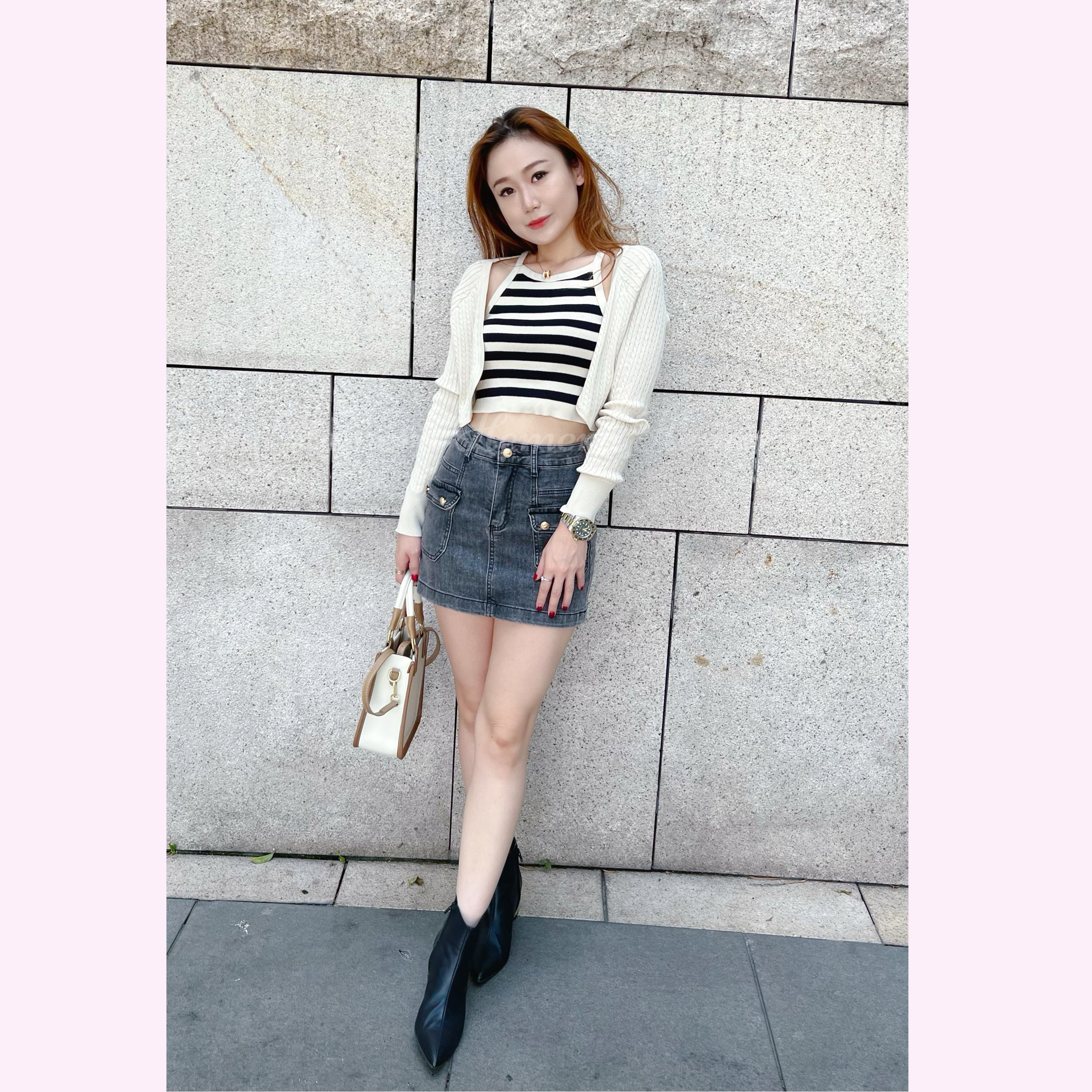 IN STOCK: ST22S1041 間條掛勁背心連短版扭麻花紋外套