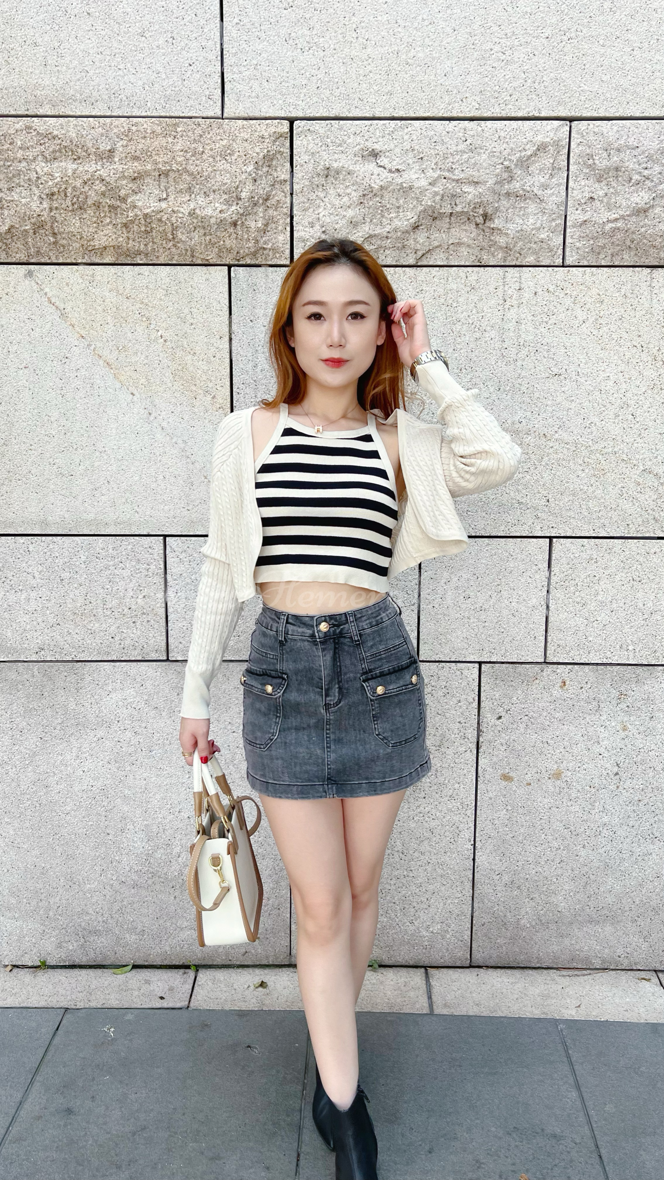 IN STOCK: ST22S1041 間條掛勁背心連短版扭麻花紋外套