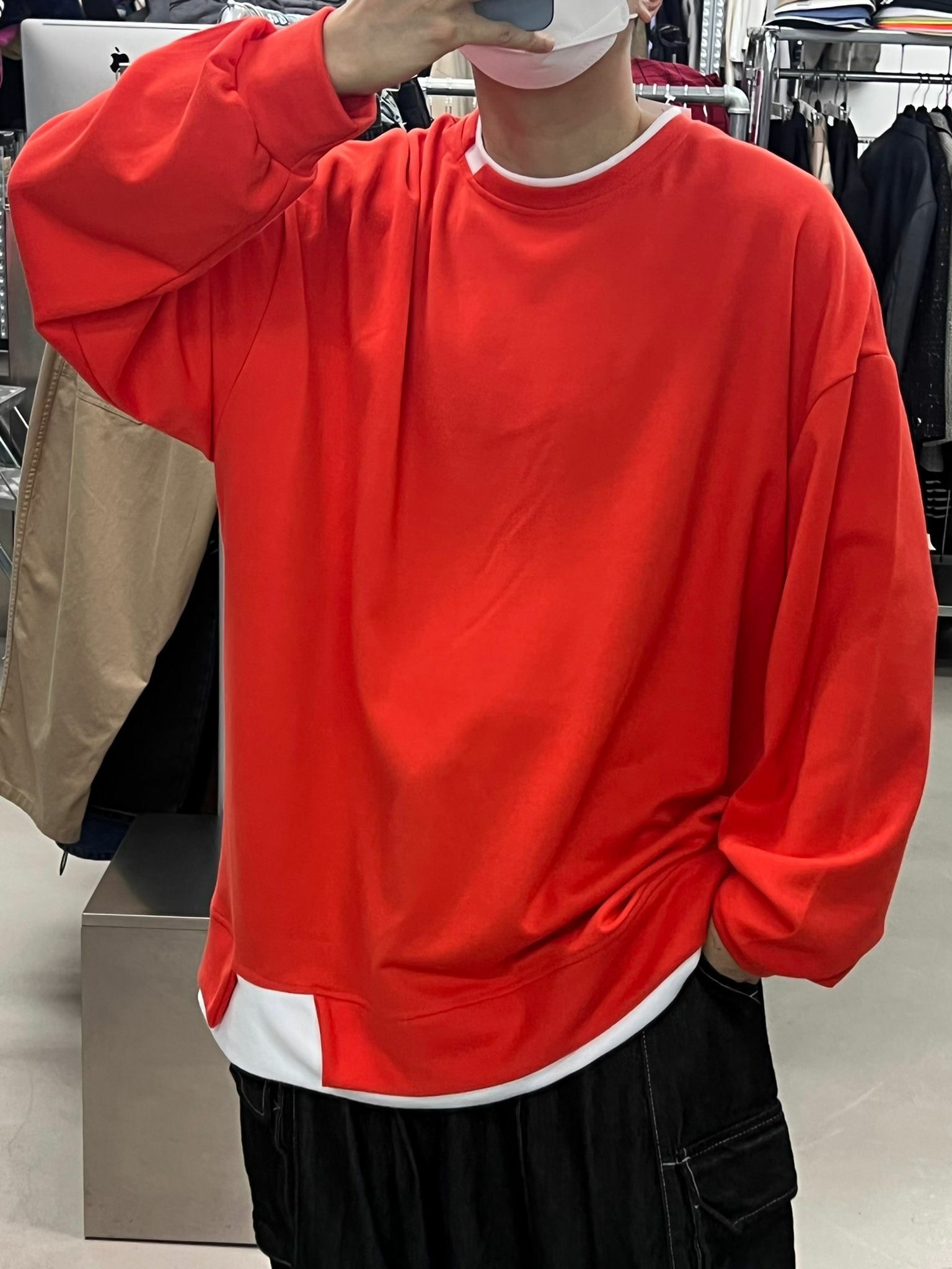 Oversize假兩件淨色衛衣 T4177