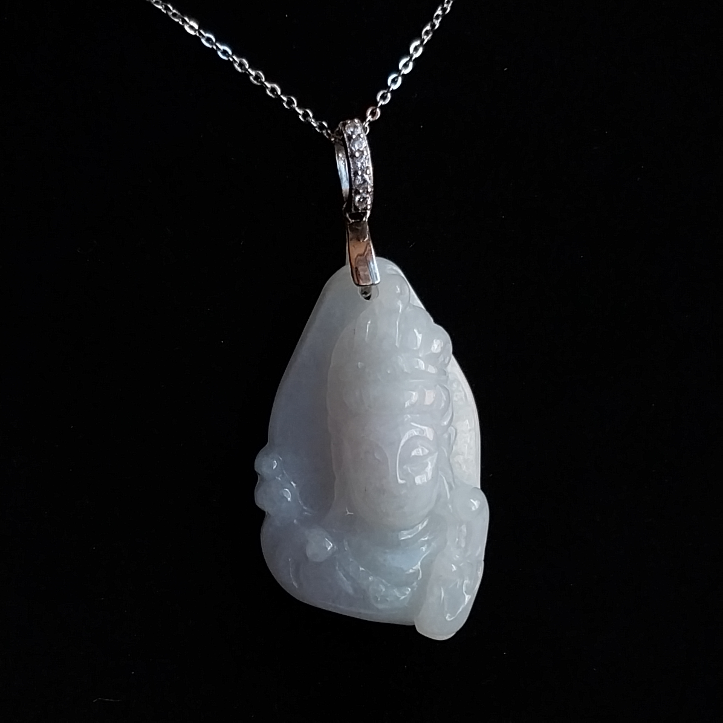 冰糯白翡觀音像吊墜, 天然翡翠A玉, 緬甸玉, Jade, Jadeite
