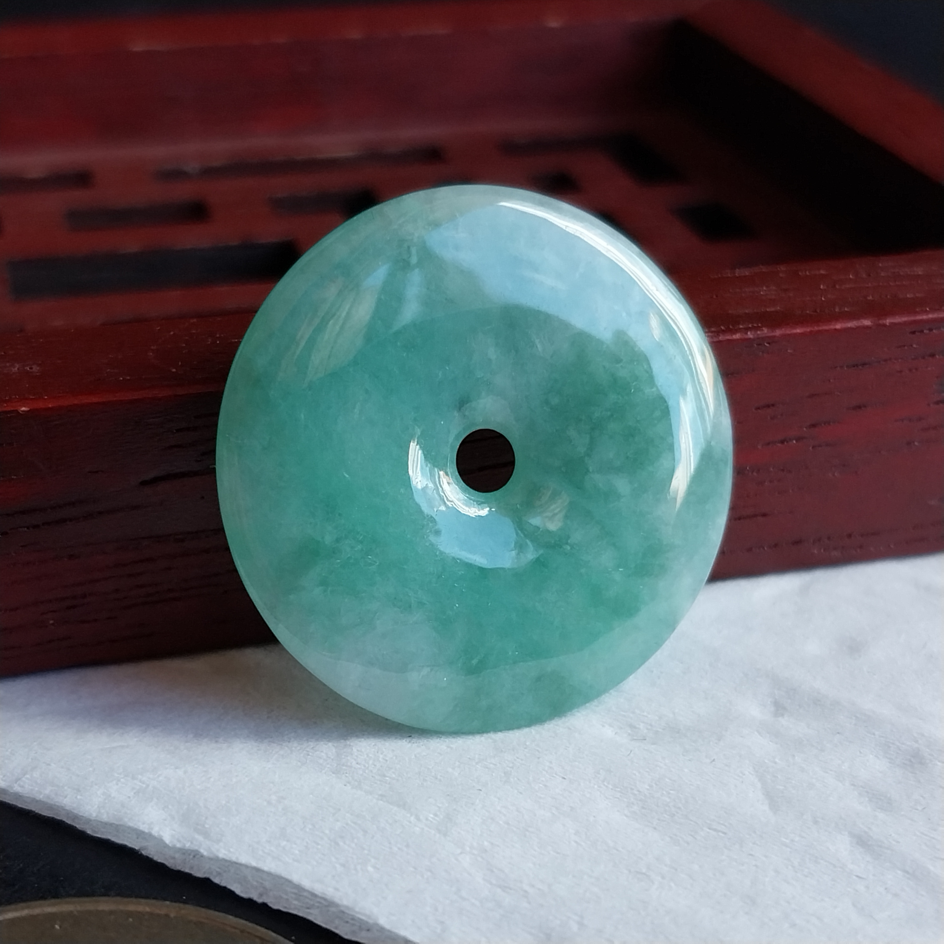冰糯飄綠平安扣 (26mm直徑), 天然翡翠A玉, 緬甸玉, Jade, Jadeite