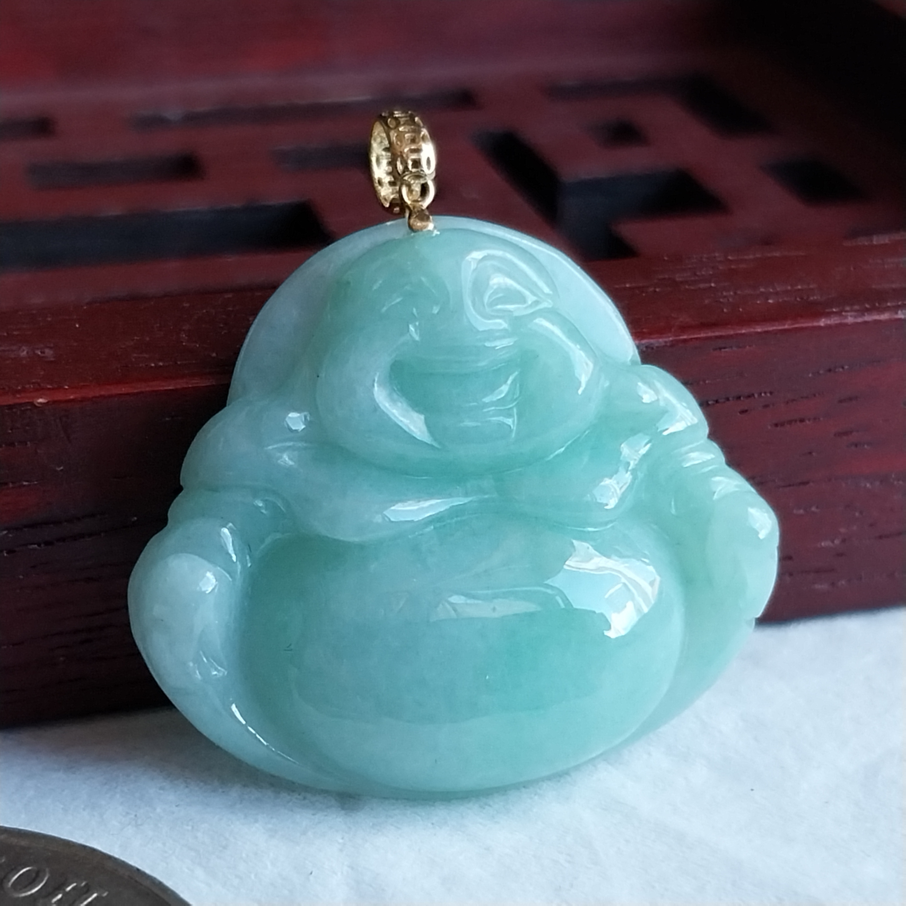 J2070 冰糯綠笑佛+18K金扣