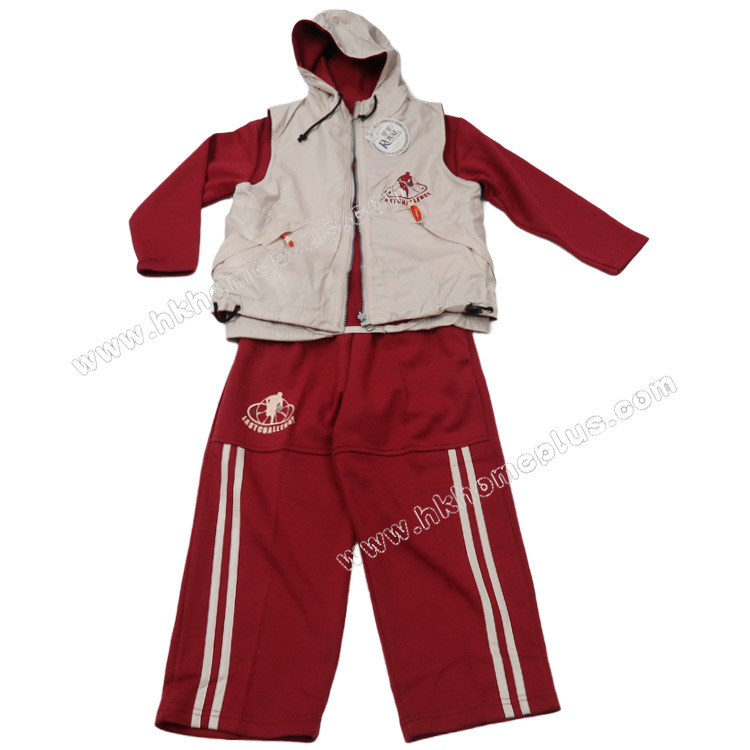 皇室: 童裝長袖+長褲+有帽雙面背心 3件套裝