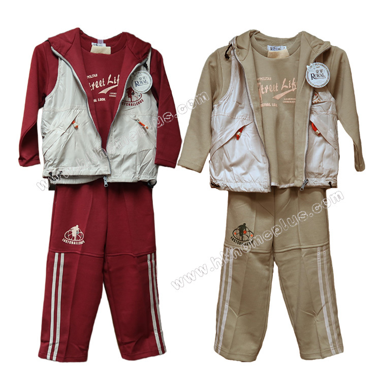 皇室: 童裝長袖+長褲+有帽雙面背心 3件套裝