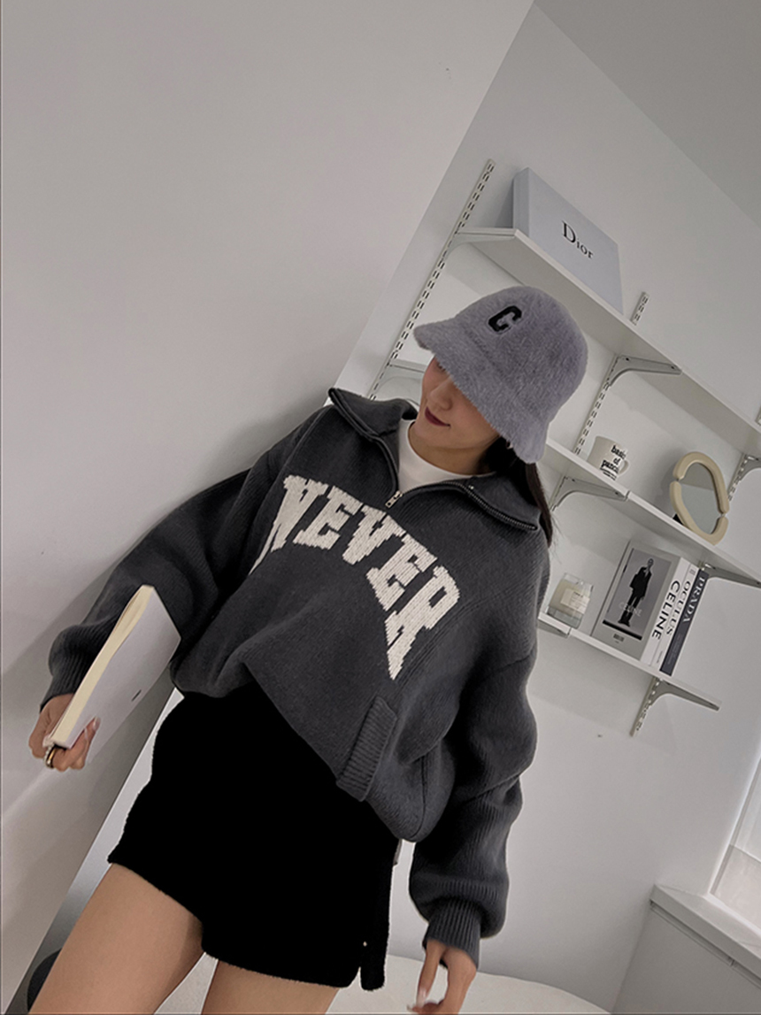 字母拉鍊針織毛衣*4色