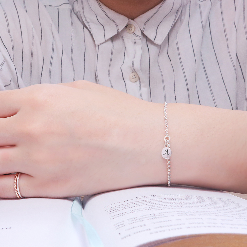 簡約圓形 垂墜款 925純客製化刻字手鍊