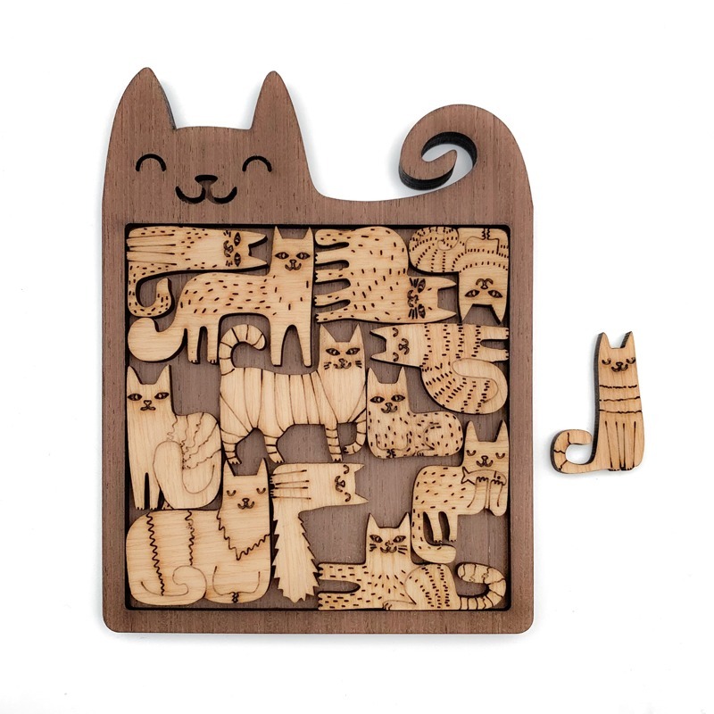 Cat Puzzle 木製貓咪造型拼圖|精緻可愛|益智玩具|考你大腦|交換禮物