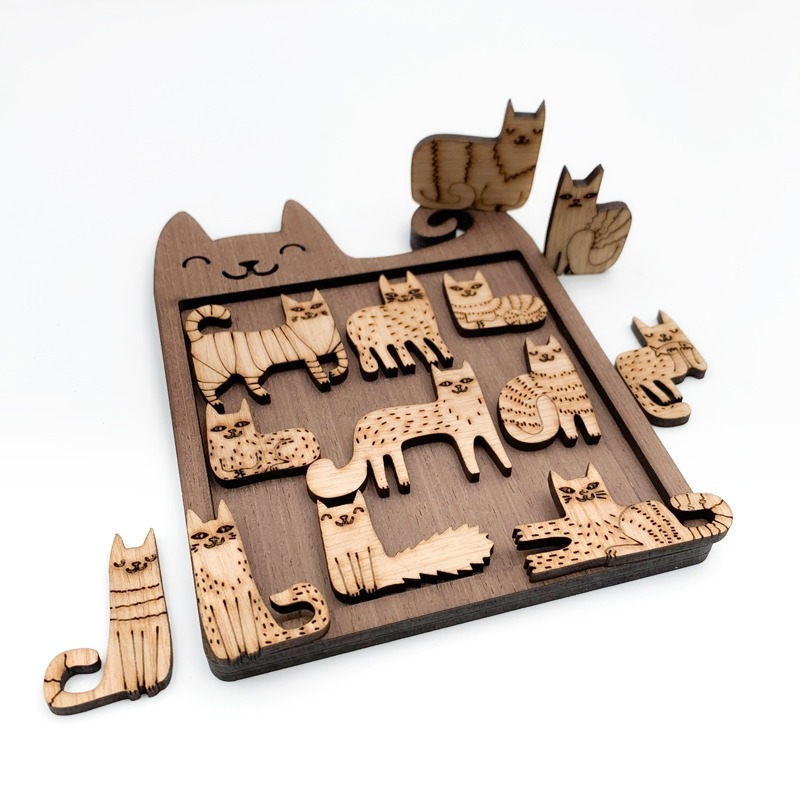 Cat Puzzle 木製貓咪造型拼圖|精緻可愛|益智玩具|考你大腦|交換禮物