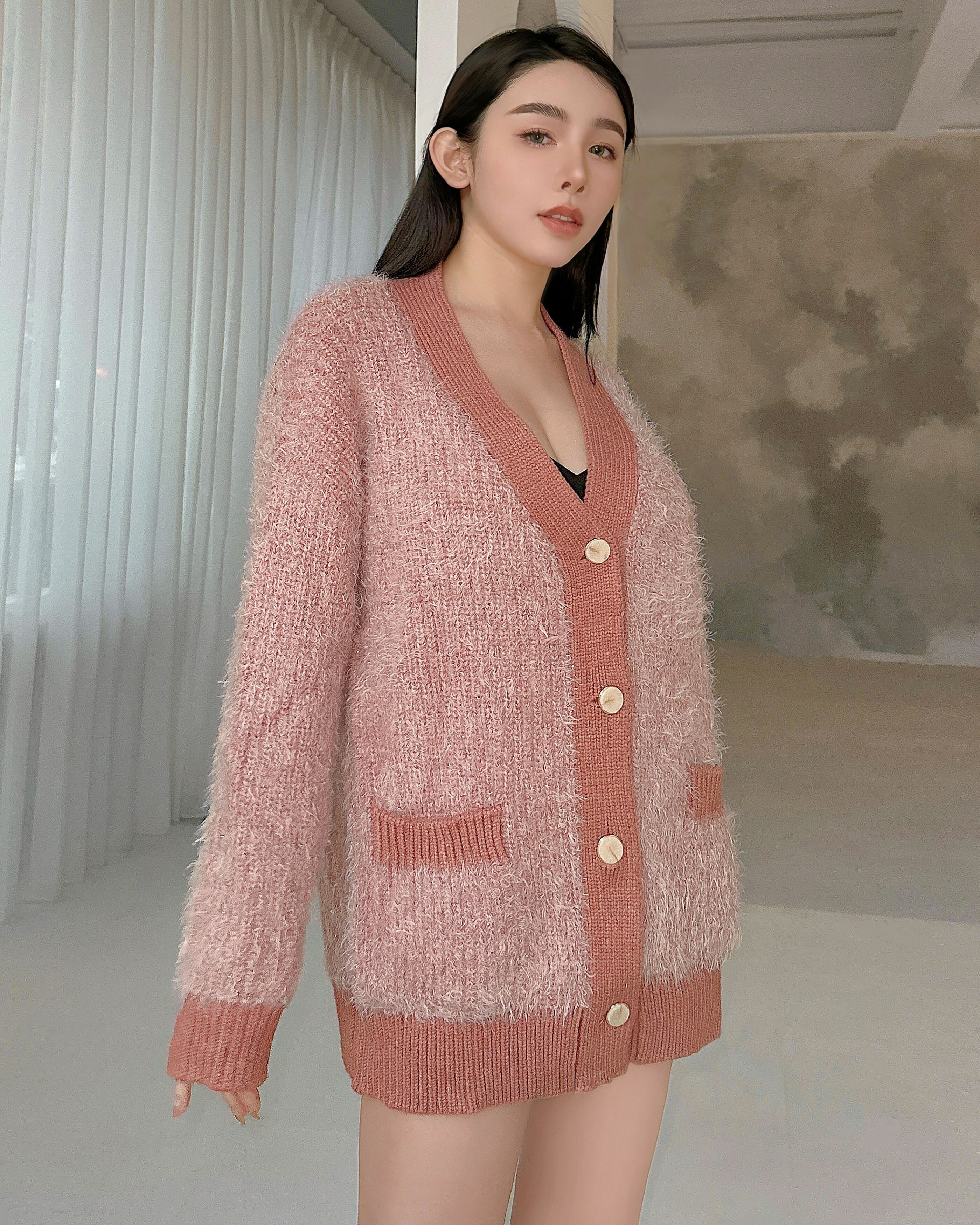 訂製-金蔥毛海針織開襟外套