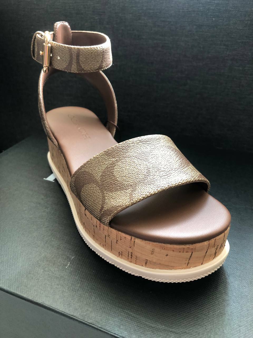 [S] COACH TALULAH SIGNATURE SANDAL,KHAKI/SADDLE, C3064-KH/SD (SCO152)