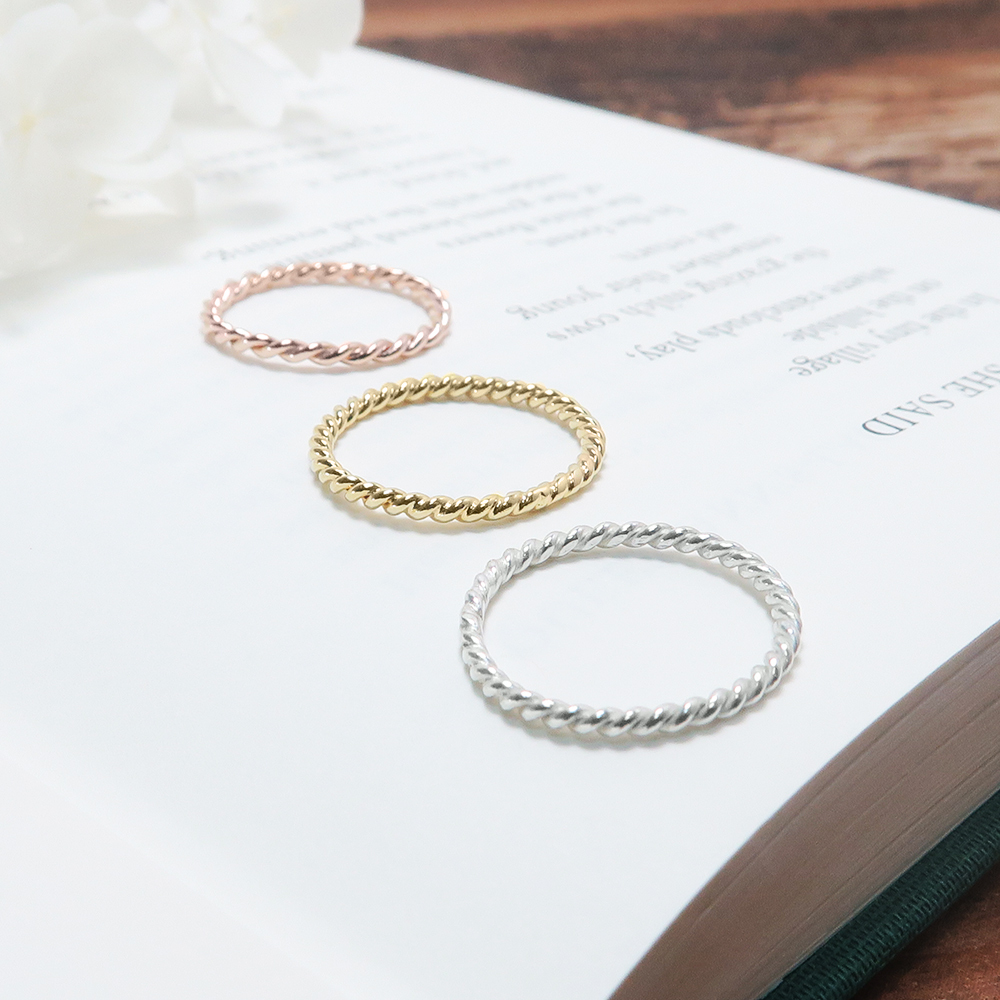 純銀麻花戒指 手工純銀線戒 尾戒