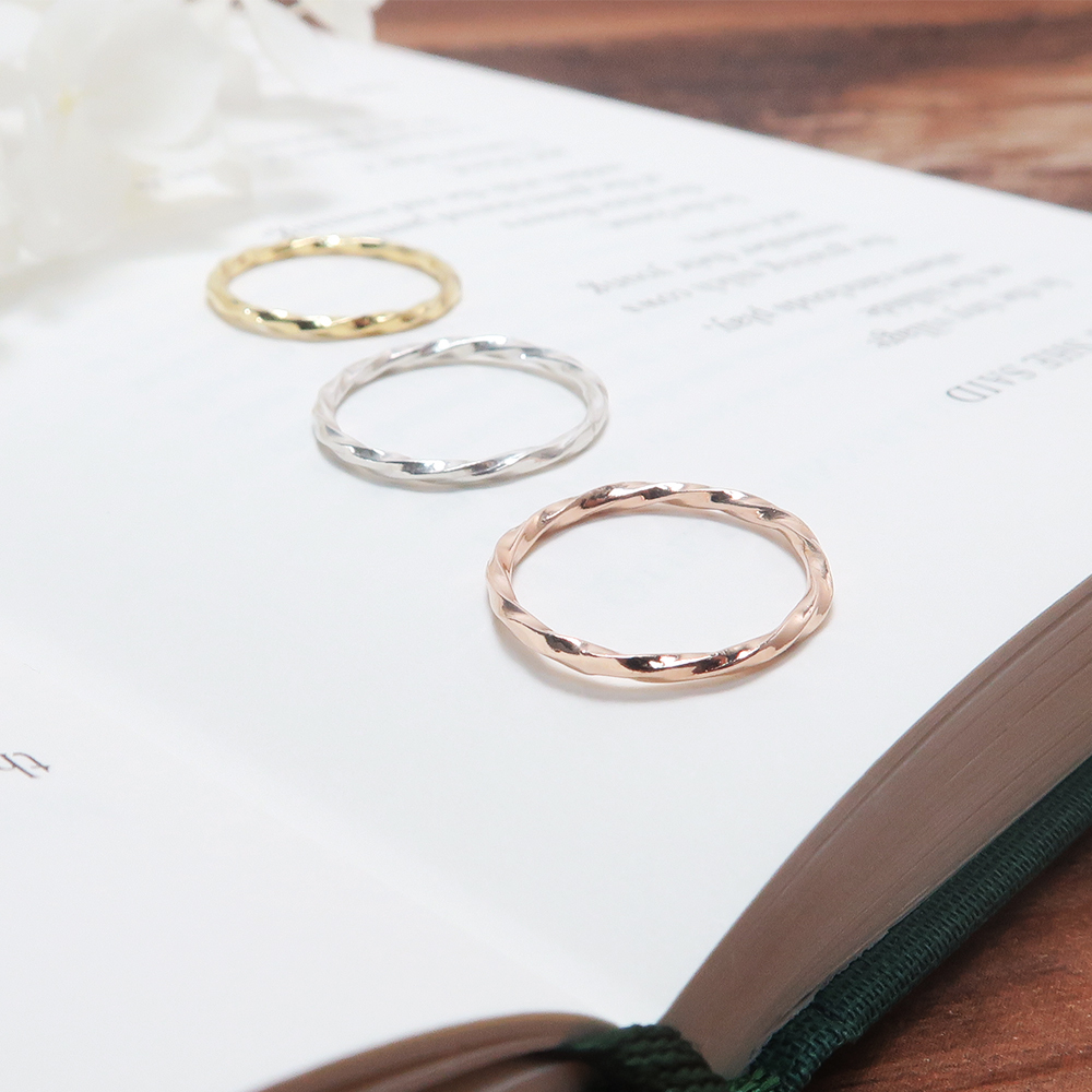 純銀方扭戒指 手工純銀線戒 尾戒