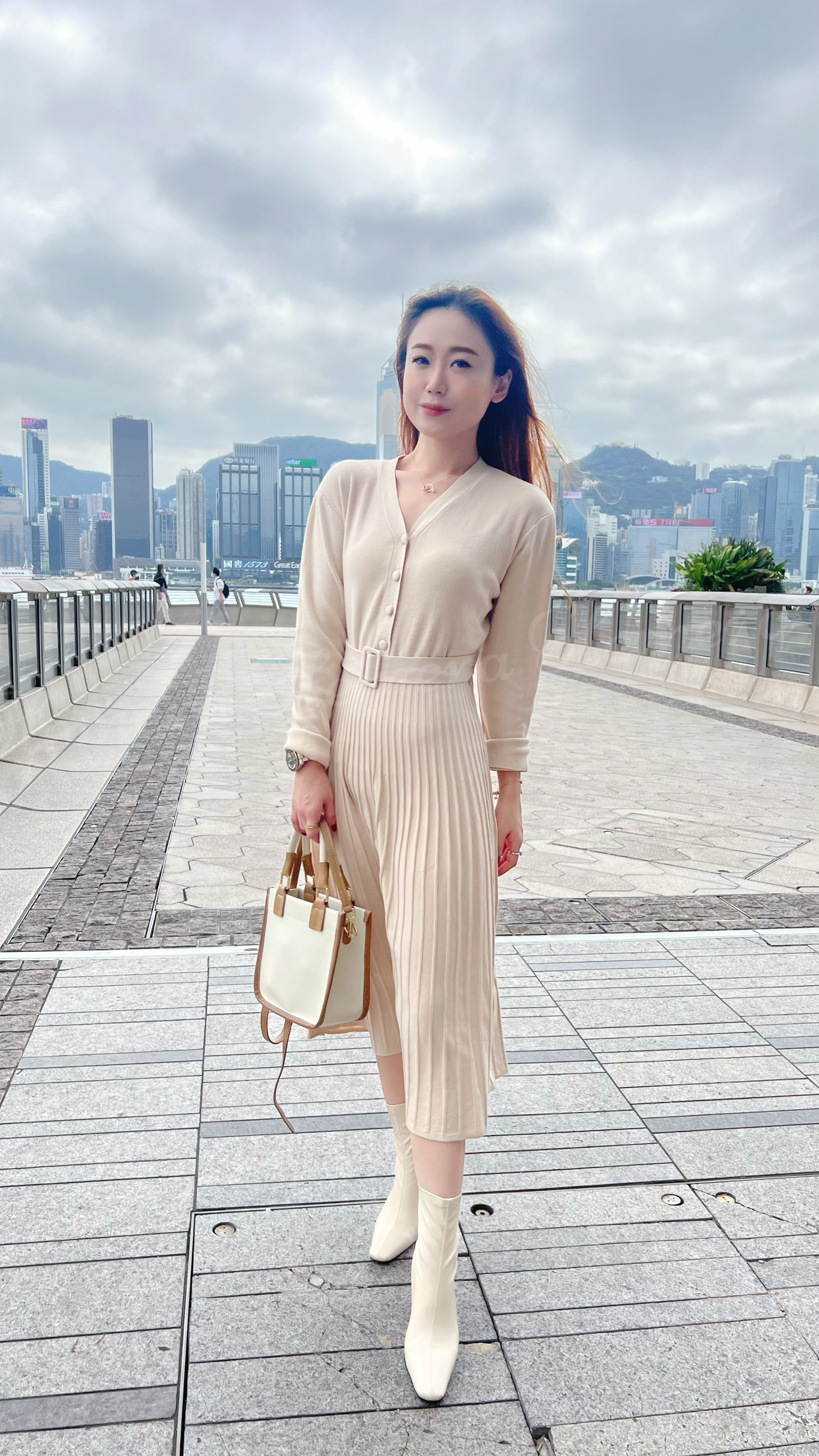 DR22S1133 文青大彈性針織百摺A-LINE裙擺連身裙