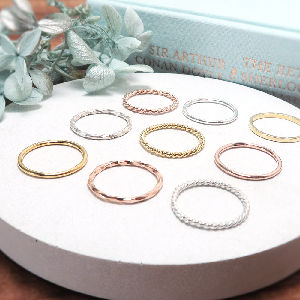 純銀手工線戒2件組 麻花戒 細戒指 尾戒