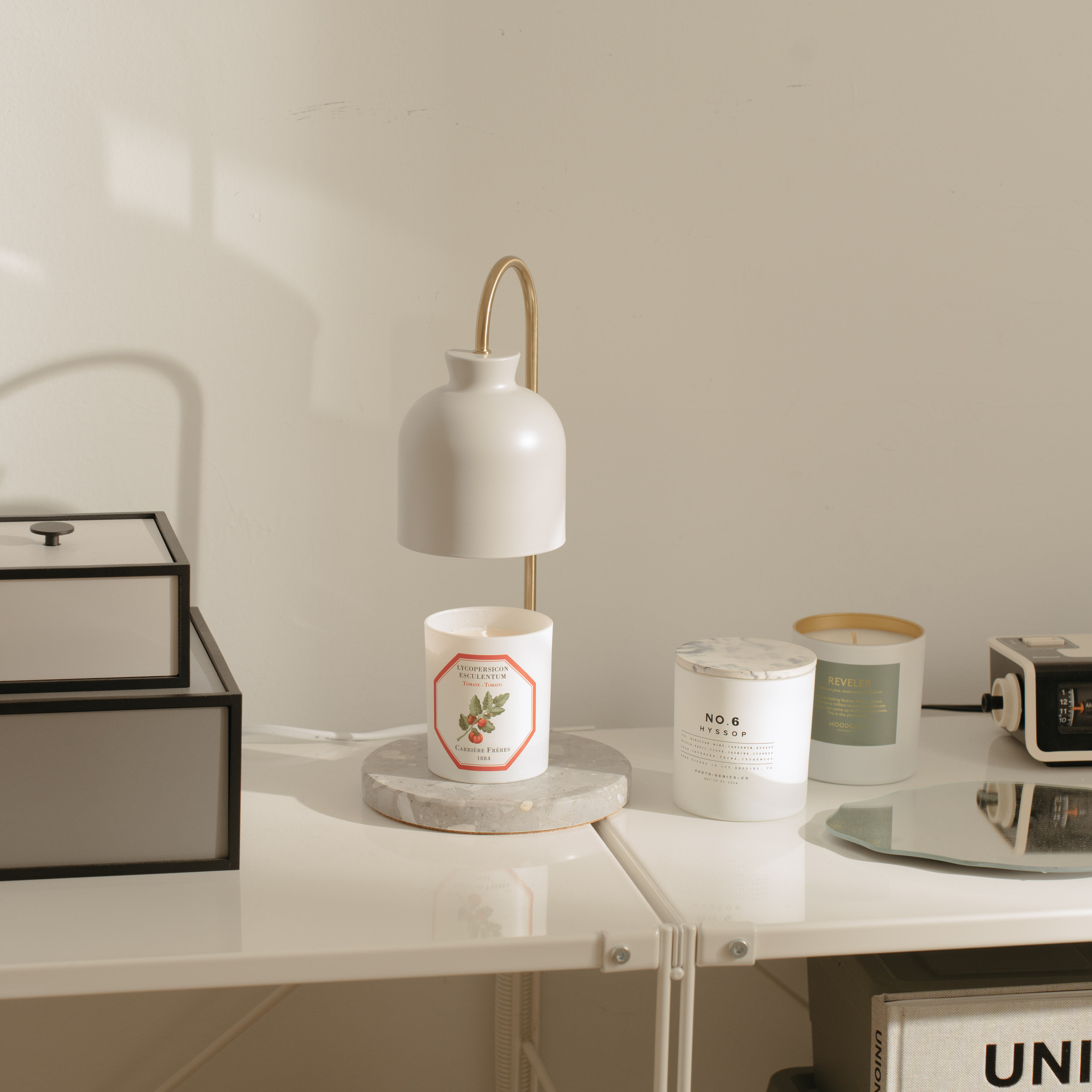 圓底水磨石款 (灰色 / 定時開關) 融蠟燈 香氛蠟燭暖燈 - HOOOME