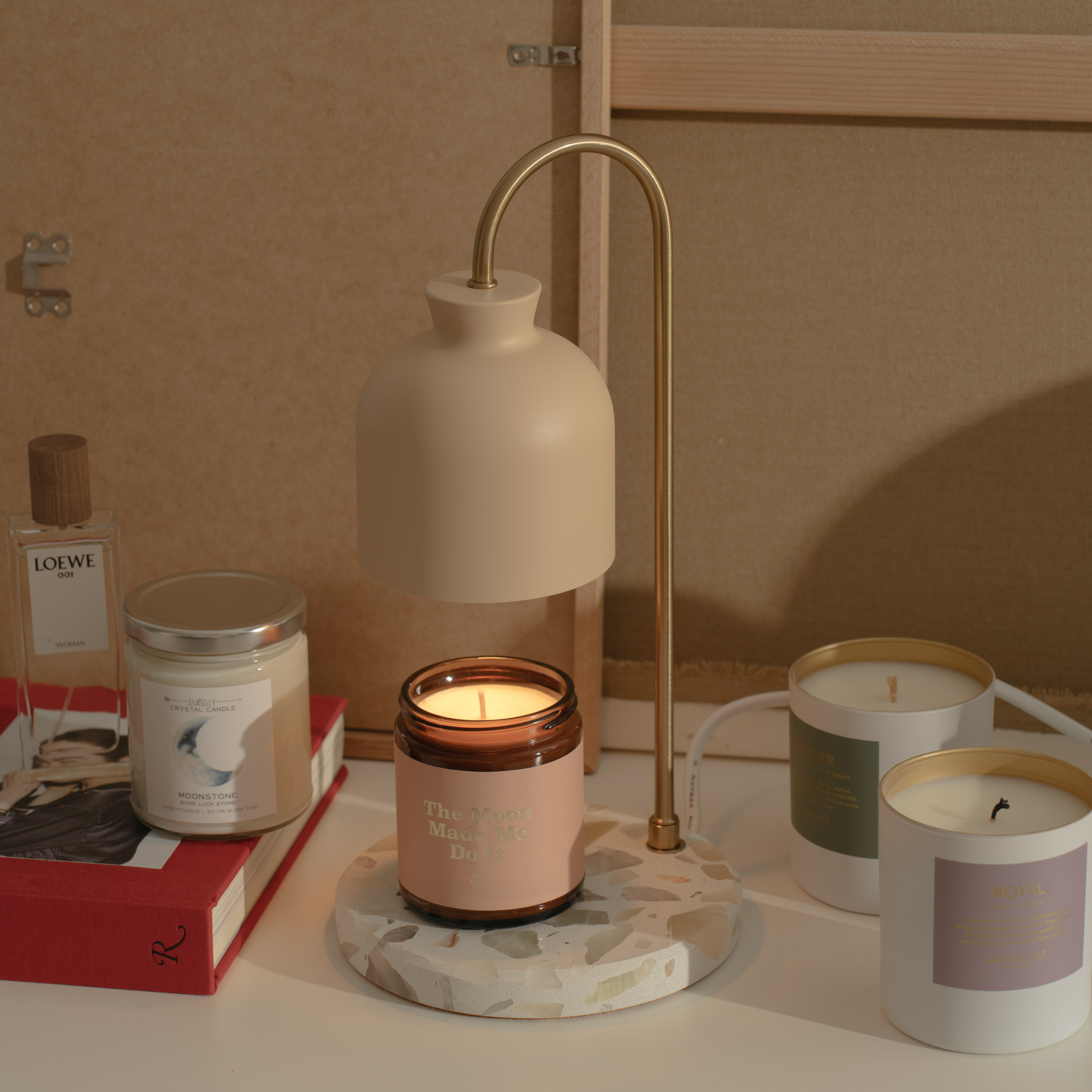 圓底水磨石款 (奶茶色 / 定時開關) 融蠟燈 香氛蠟燭暖燈 - HOOOME