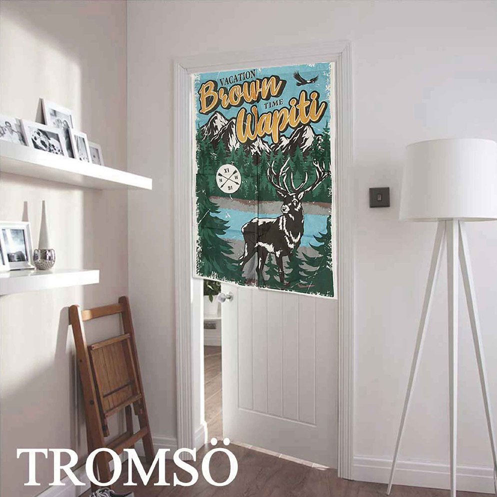 厚白棉麻風尚門簾D43鹿境山林