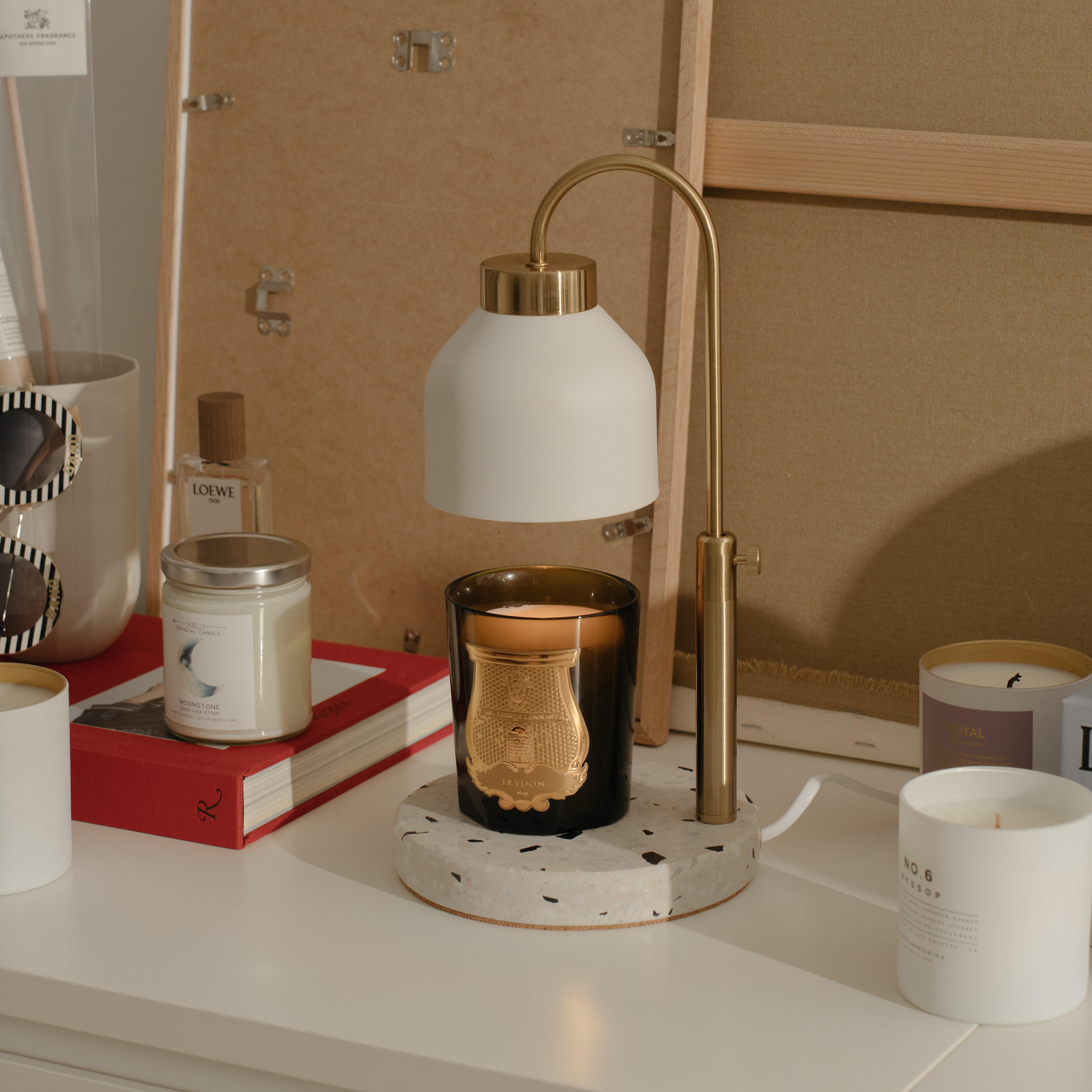 可調升降圓底水磨石款 (白色 / 定時開關) 融蠟燈 香氛蠟燭暖燈 - HOOOME