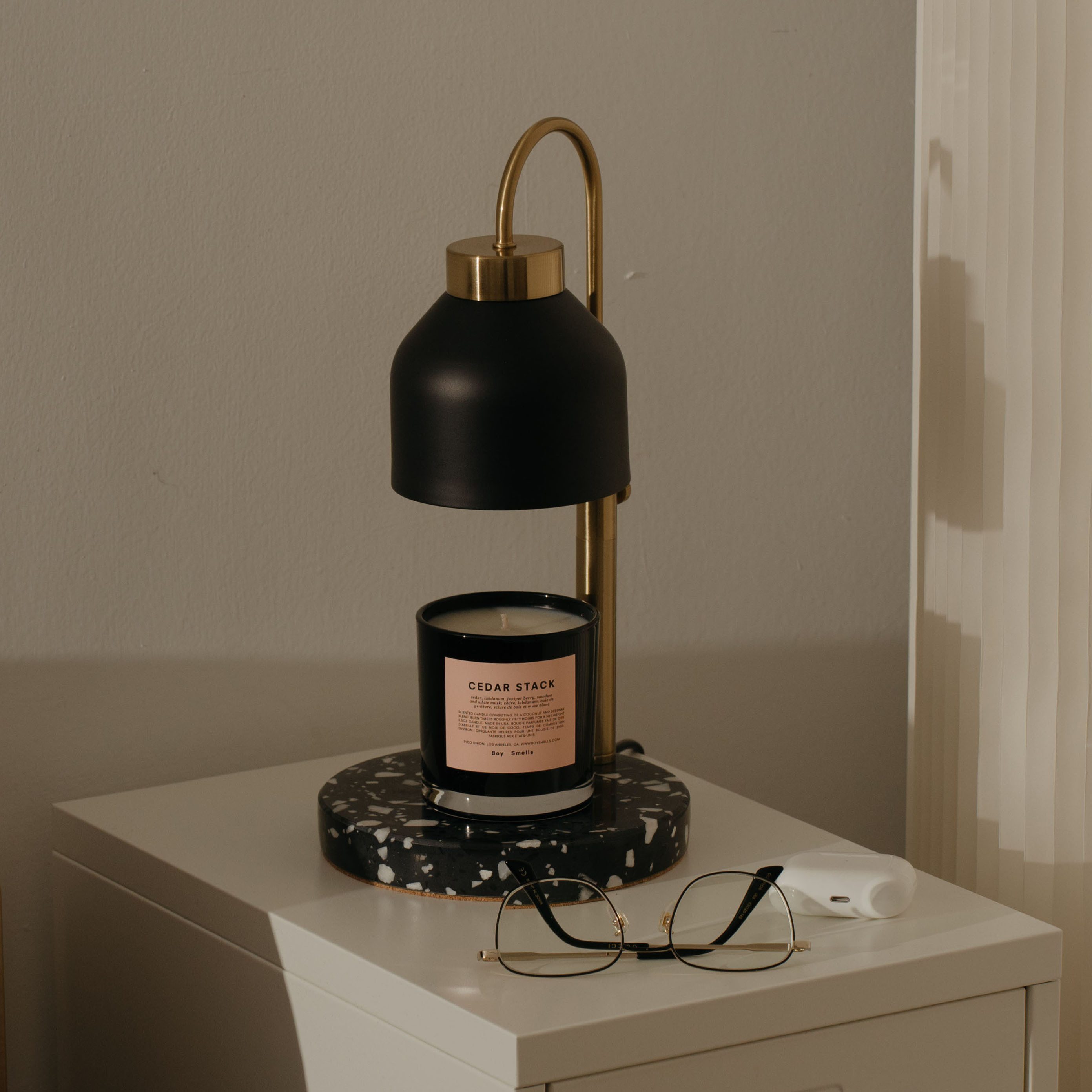 可調升降圓底水磨石款 (黑色 / 定時開關) 融蠟燈 香氛蠟燭暖燈 - HOOOME