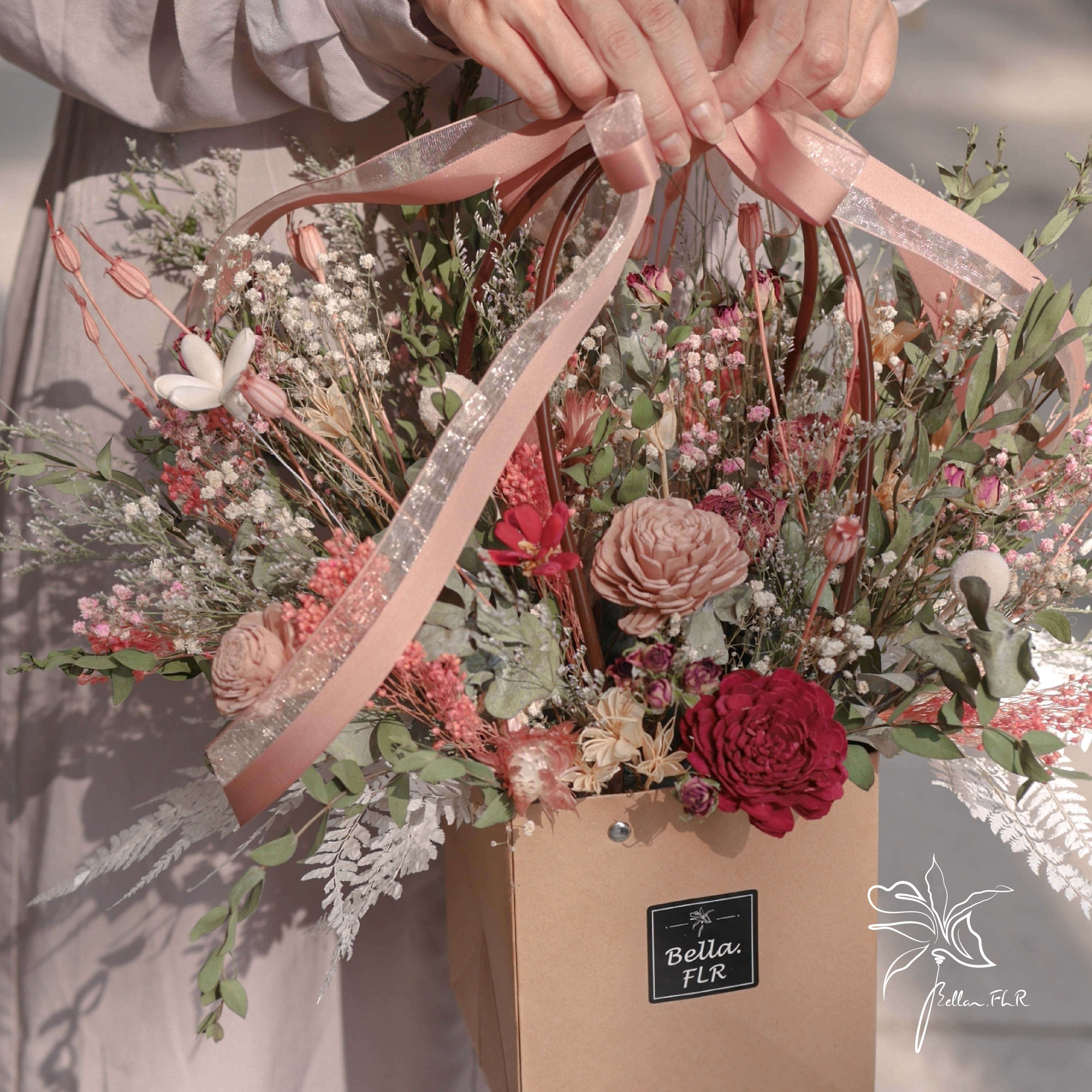 【送禮開張袋著我】手提乾燥花禮盒-方形款