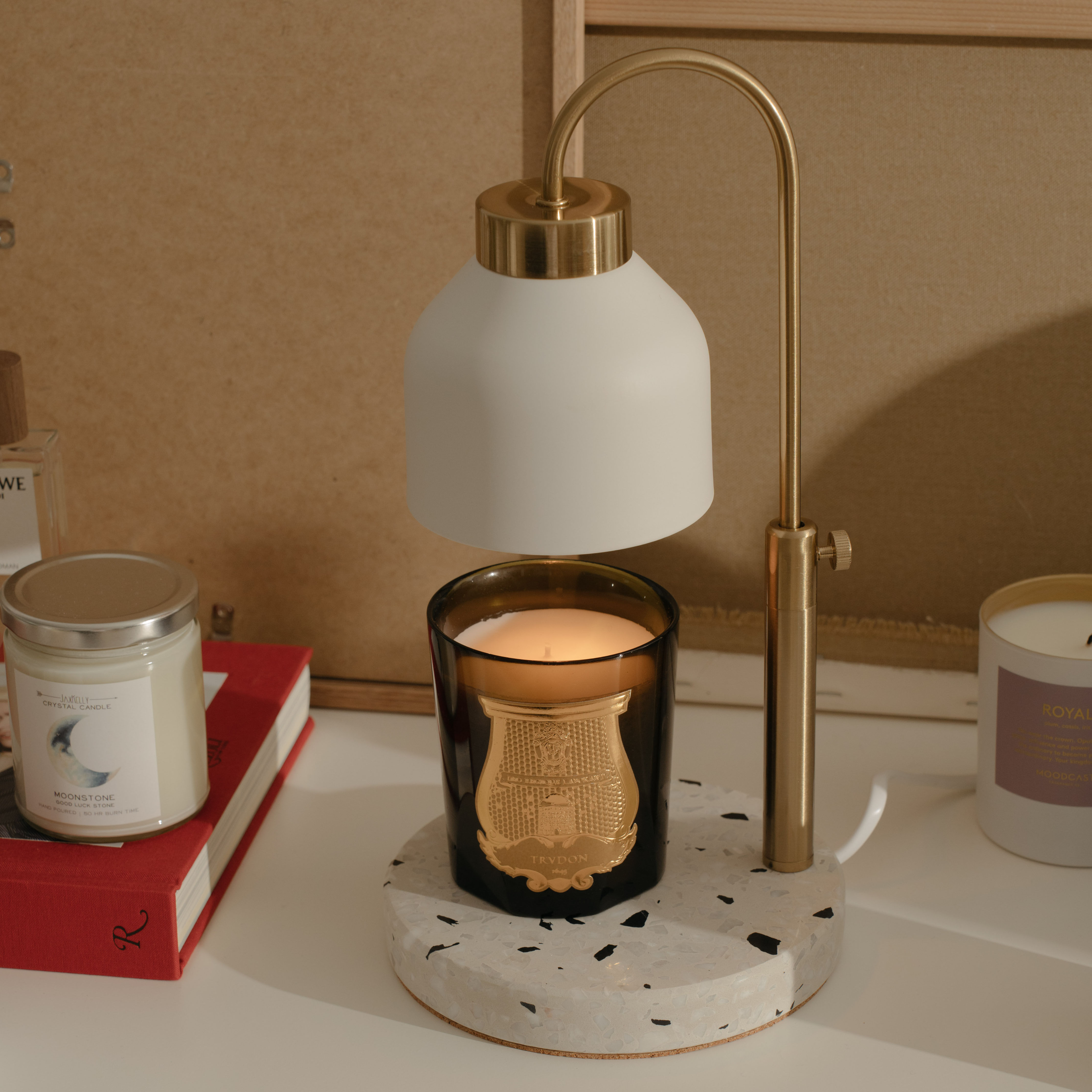 可調升降圓底水磨石款 (白色 / 定時開關) 融蠟燈 香氛蠟燭暖燈 - HOOOME