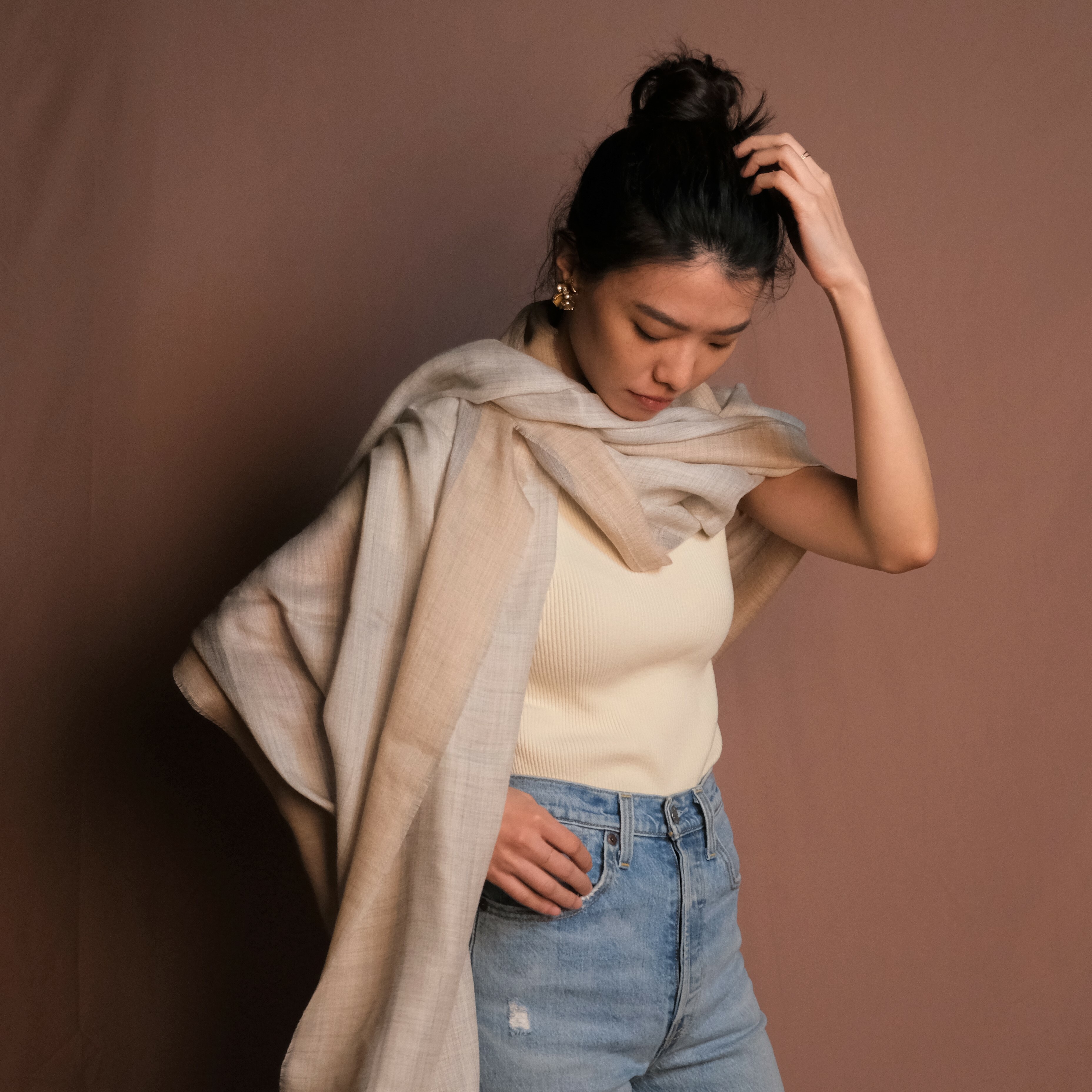 安地斯羊駝圍巾｜輕薄混絲款 - 銀翼｜秘魯