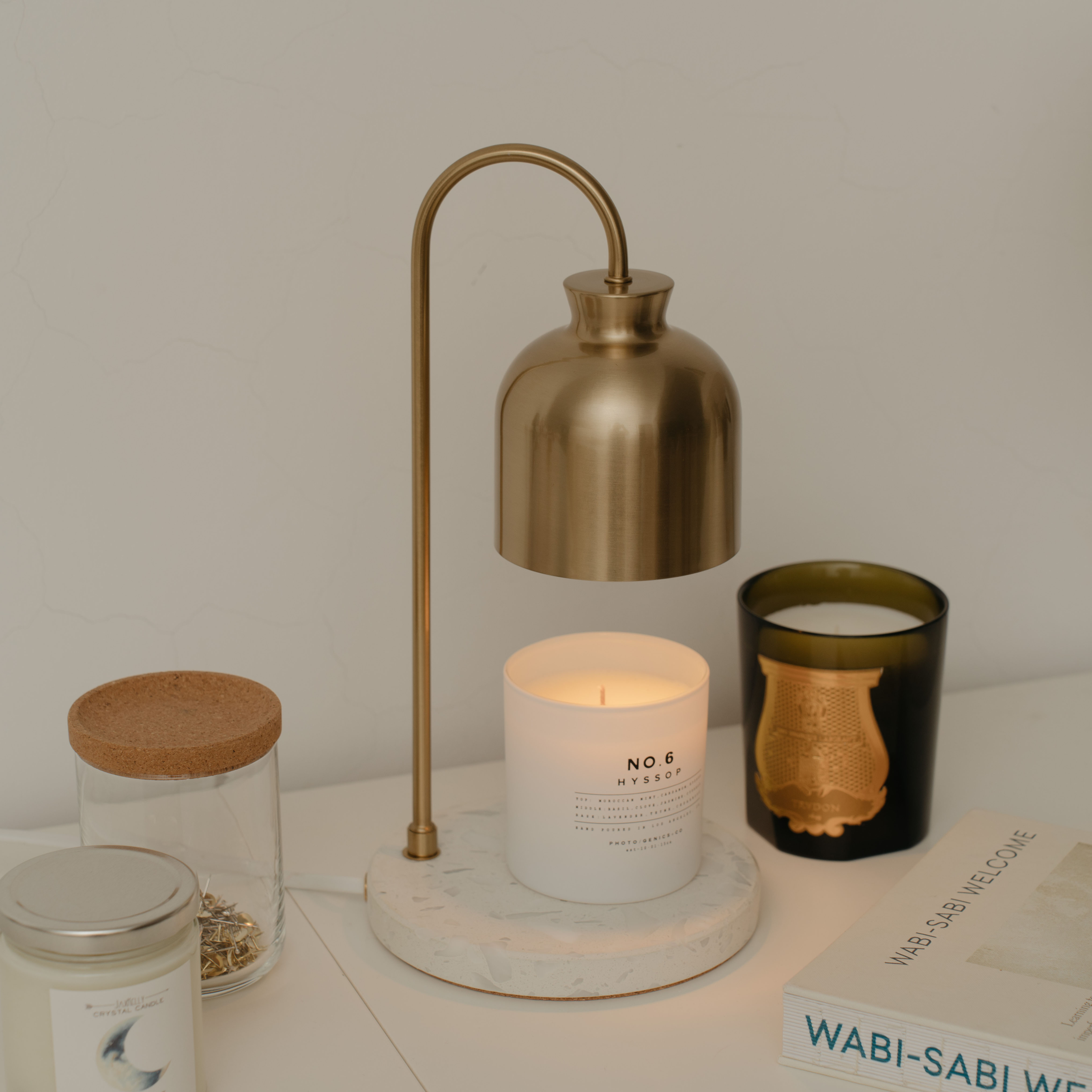 圓底水磨石款 (金色 / 定時開關) 融蠟燈 香氛蠟燭暖燈 - HOOOME