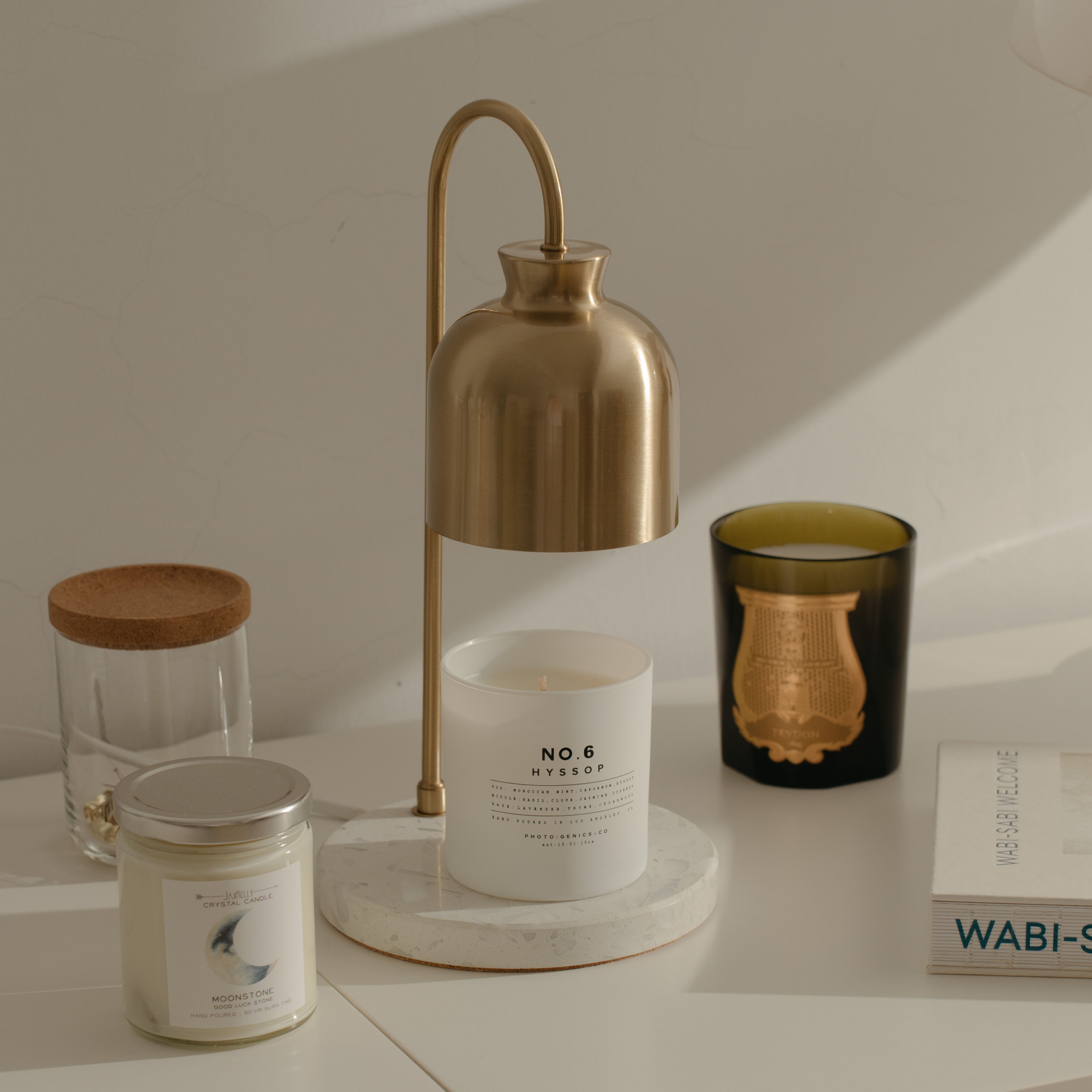 圓底水磨石款 (金色 / 定時開關) 融蠟燈 香氛蠟燭暖燈 - HOOOME