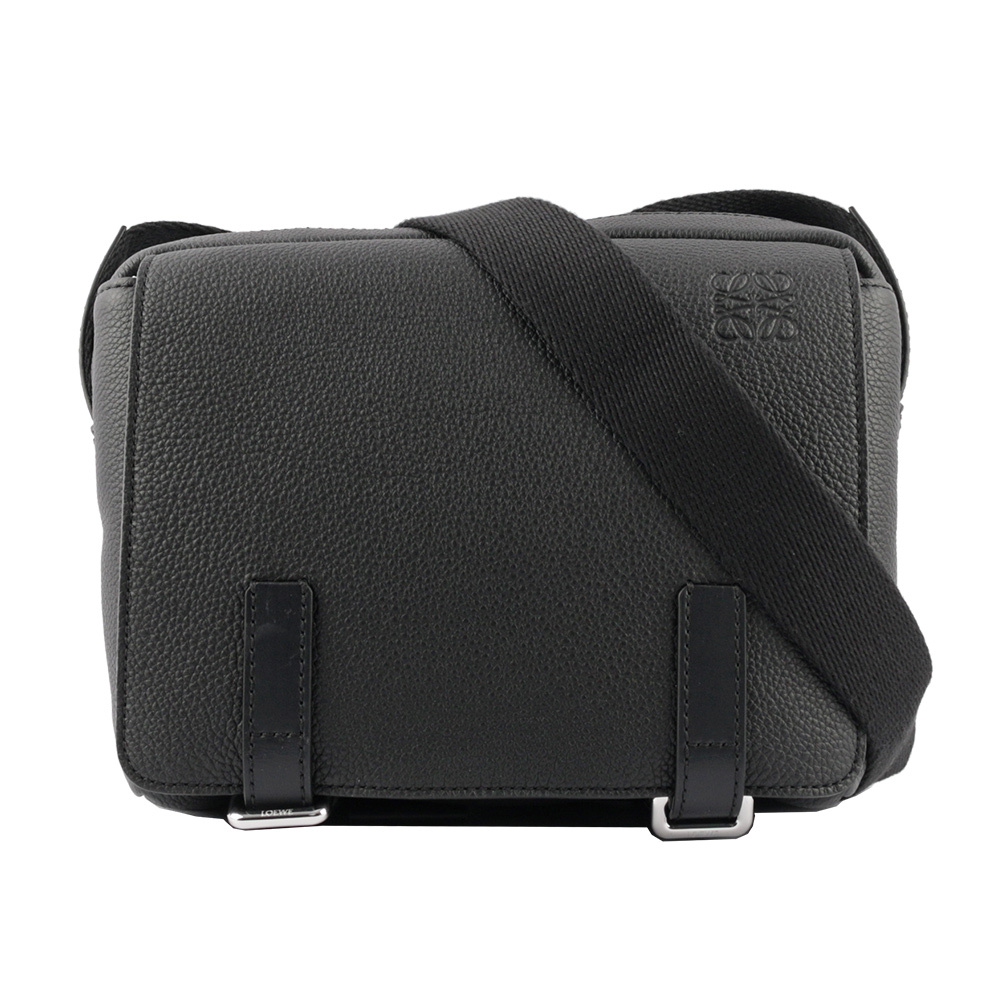 【LOEWE】XS號粒紋小牛皮軍事風斜背包(黑色)