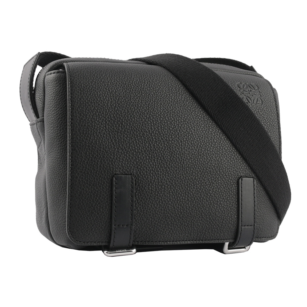 【LOEWE】XS號粒紋小牛皮軍事風斜背包(黑色)