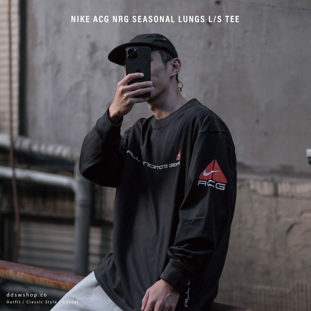 Nike ACG Shirts 薄長袖 串標 標語 經典 三角 Logo 黑色 DV9639-010