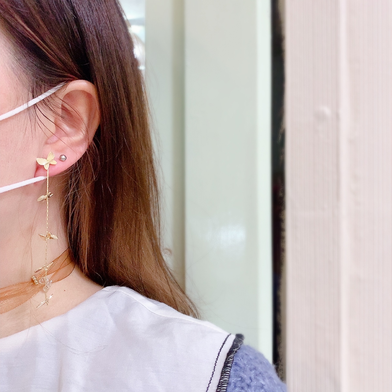 日本金屬長蝴蝶耳環