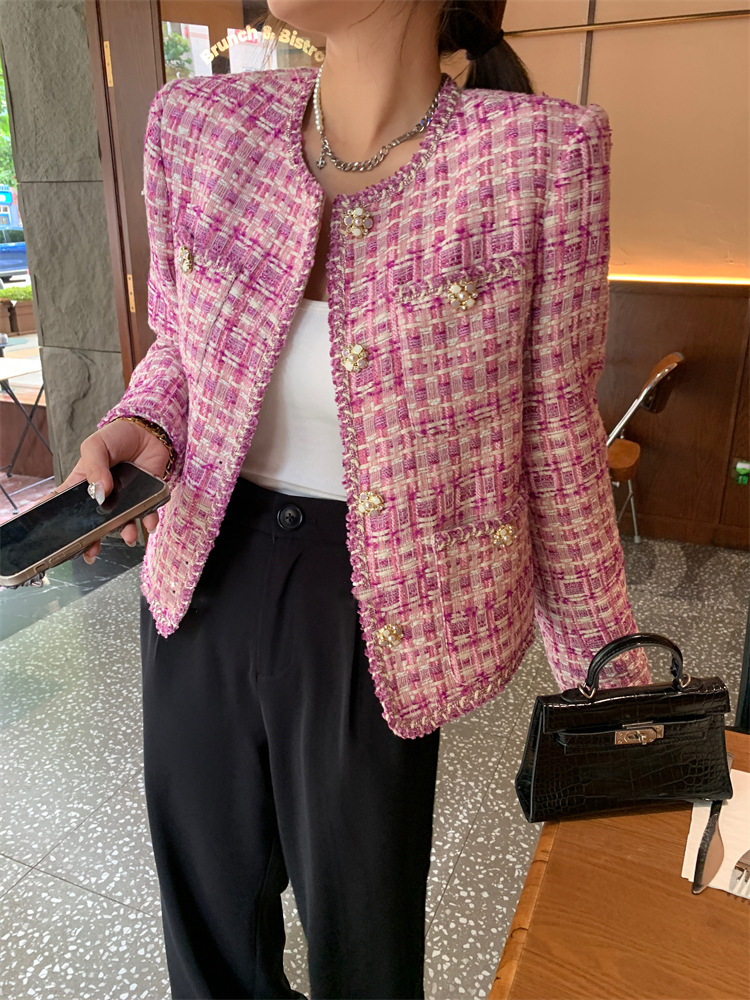 甜美粉調 粗花呢花釦外套