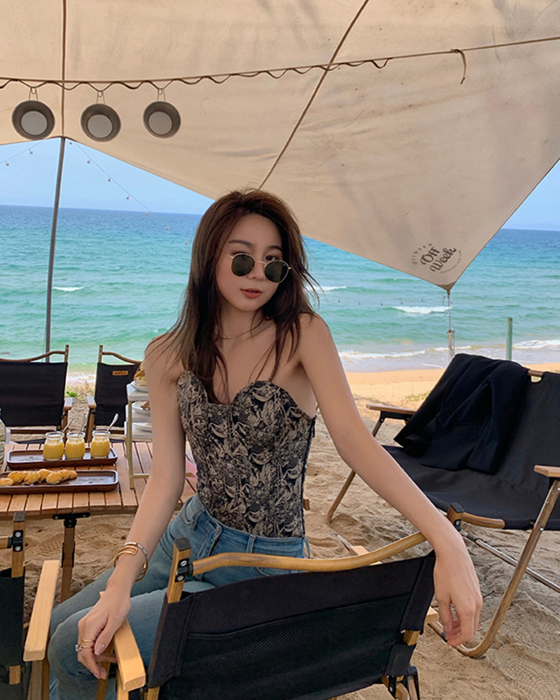 復古緹花 魚骨馬甲上衣