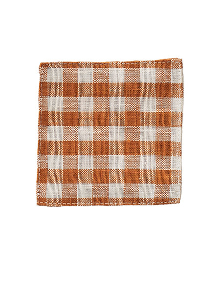 fog-亞麻杯墊/棕白格紋