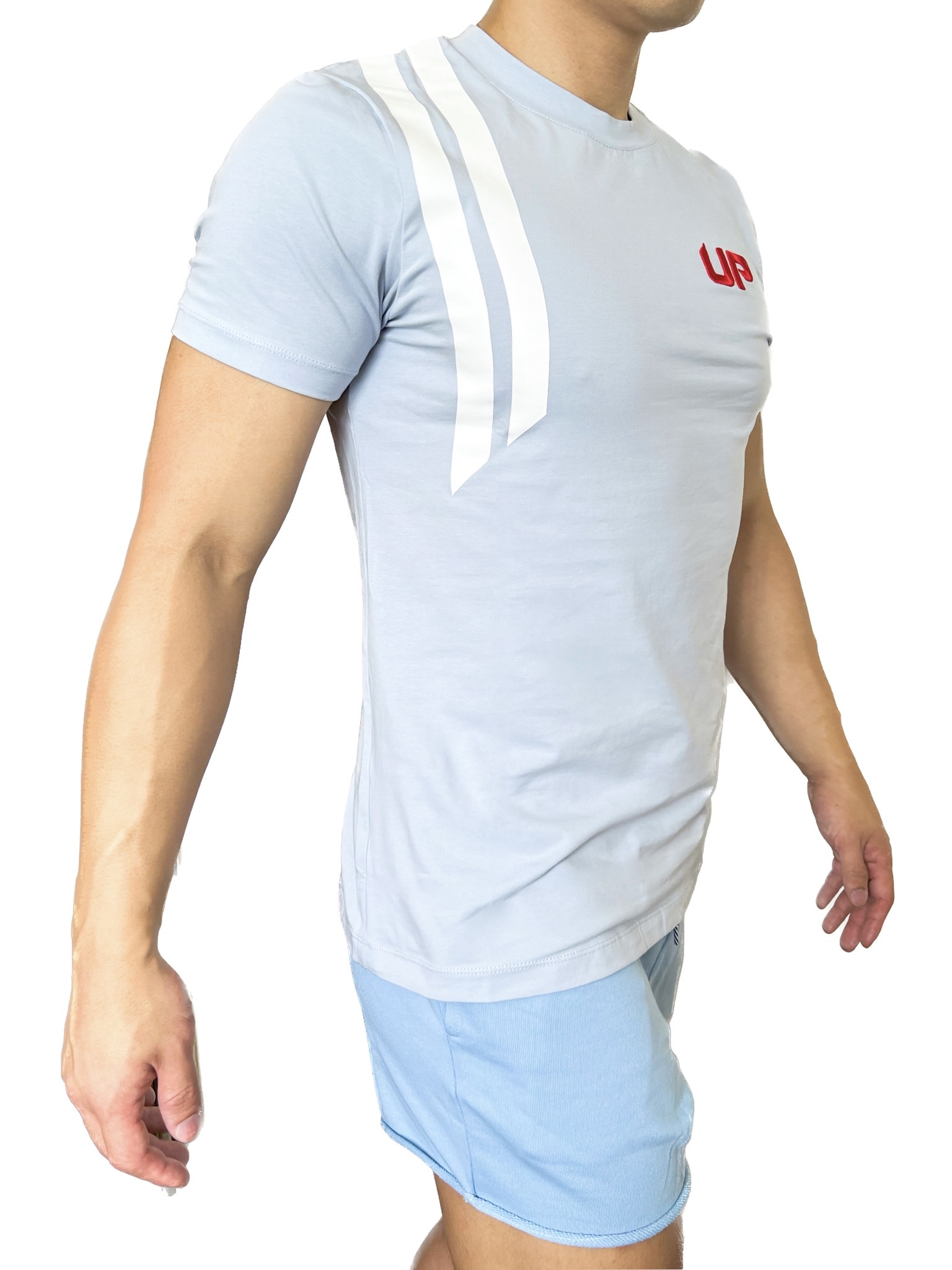 Stripe UP T恤 淺粉藍