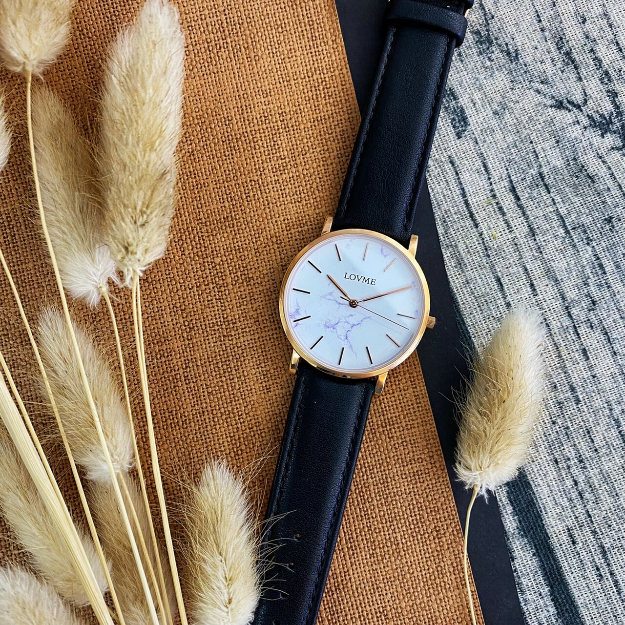 【LOVME】小清新大理石紋皮革錶帶 VL5012B-43-241(黑) 38MM 現代鐘錶