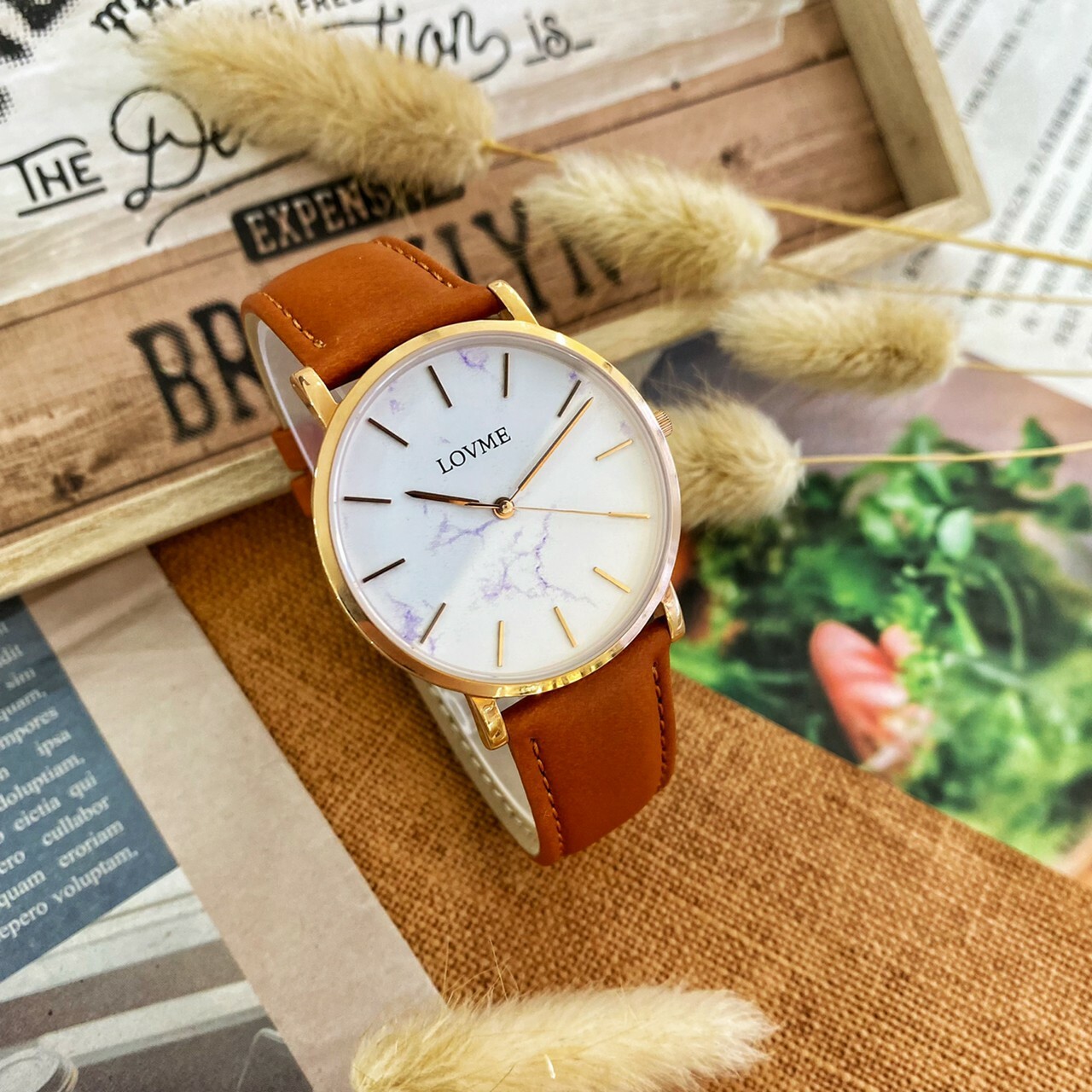 【LOVME】小清新大理石紋皮革錶帶 VL5012B-4K-241(咖啡) 38MM 現代鐘錶