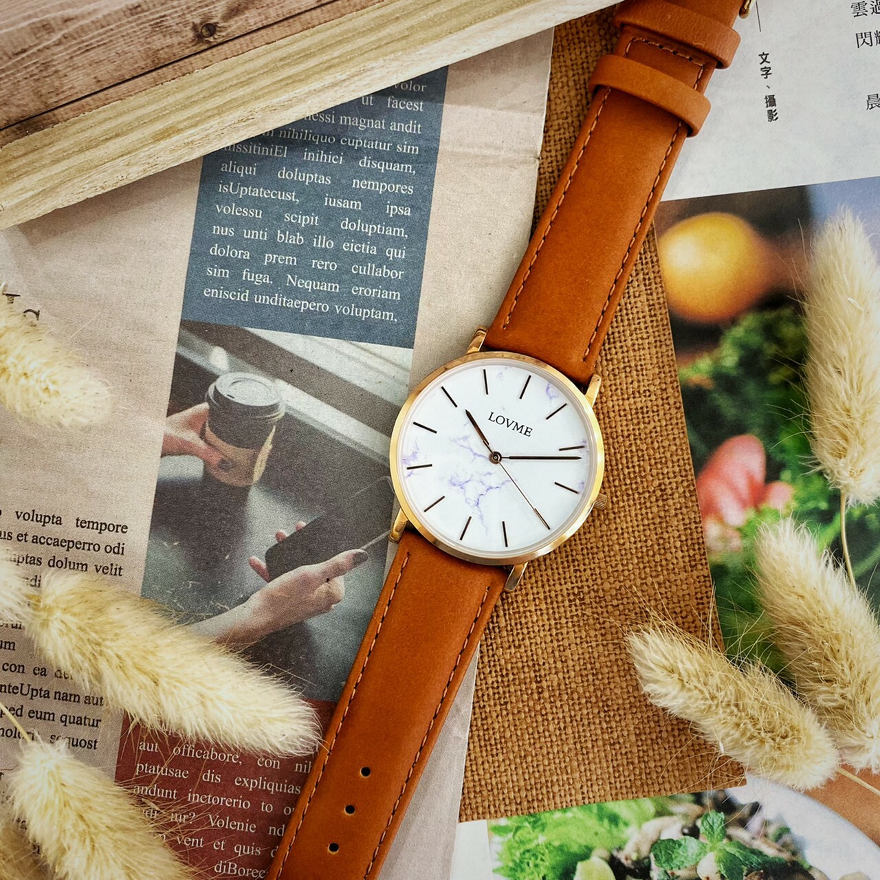 【LOVME】小清新大理石紋皮革錶帶 VL5012B-4K-241(咖啡) 38MM 現代鐘錶