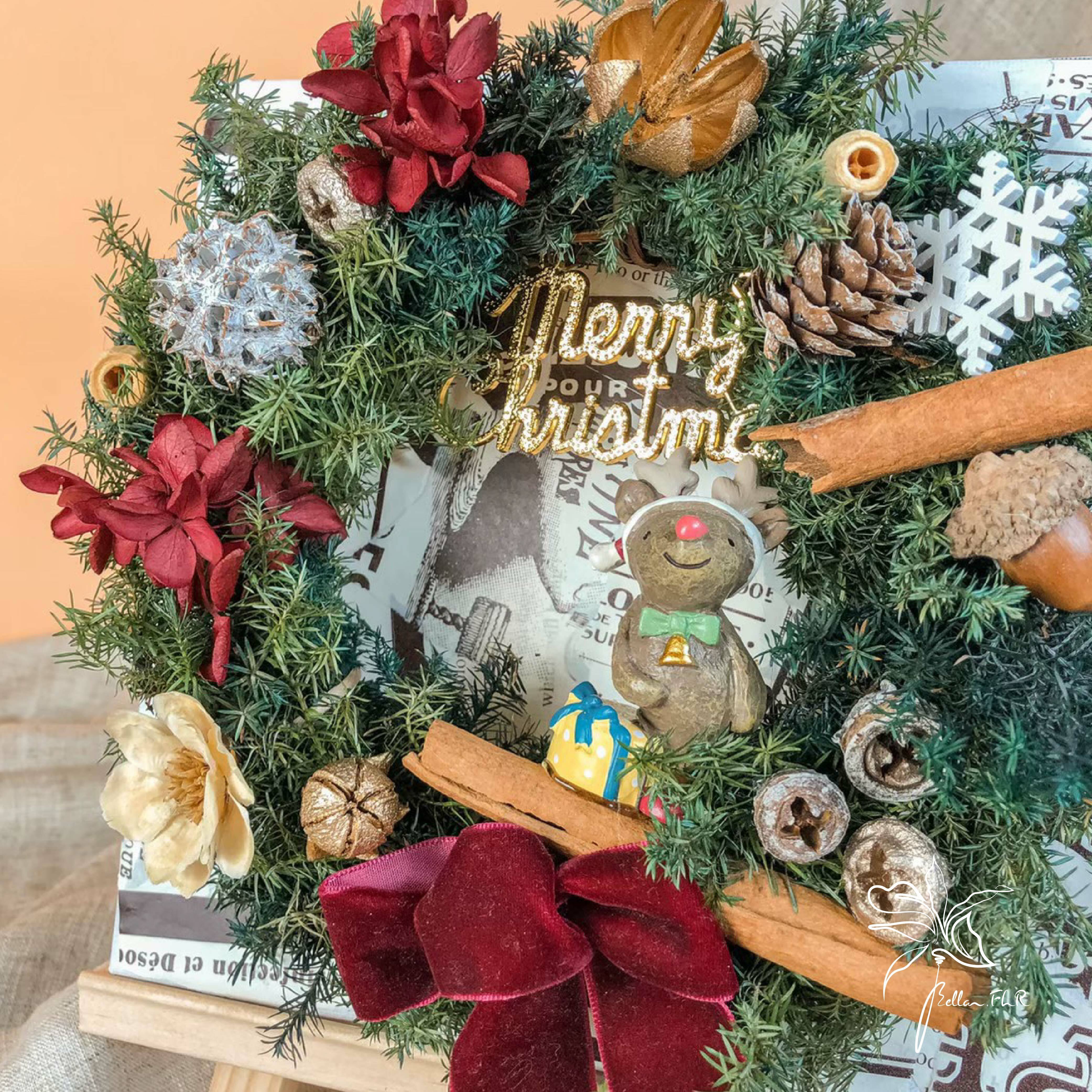 聖誕課程|【小馴鹿的聖誕派對】雪松聖誕藤圈花畫架
