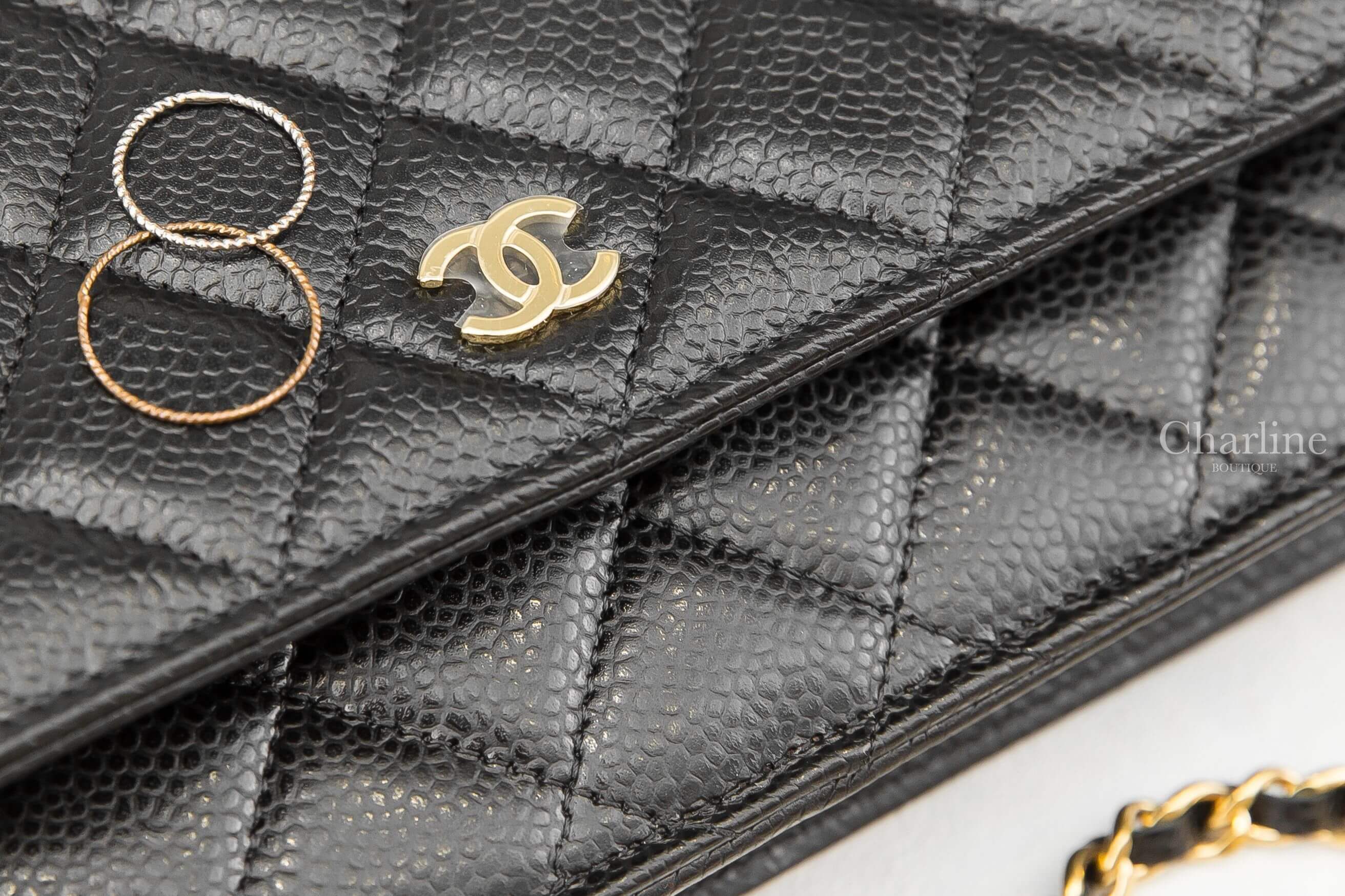 Chanel Classic Wallet On Chain 黑色金CC金鍊荔枝菱格紋肩背包