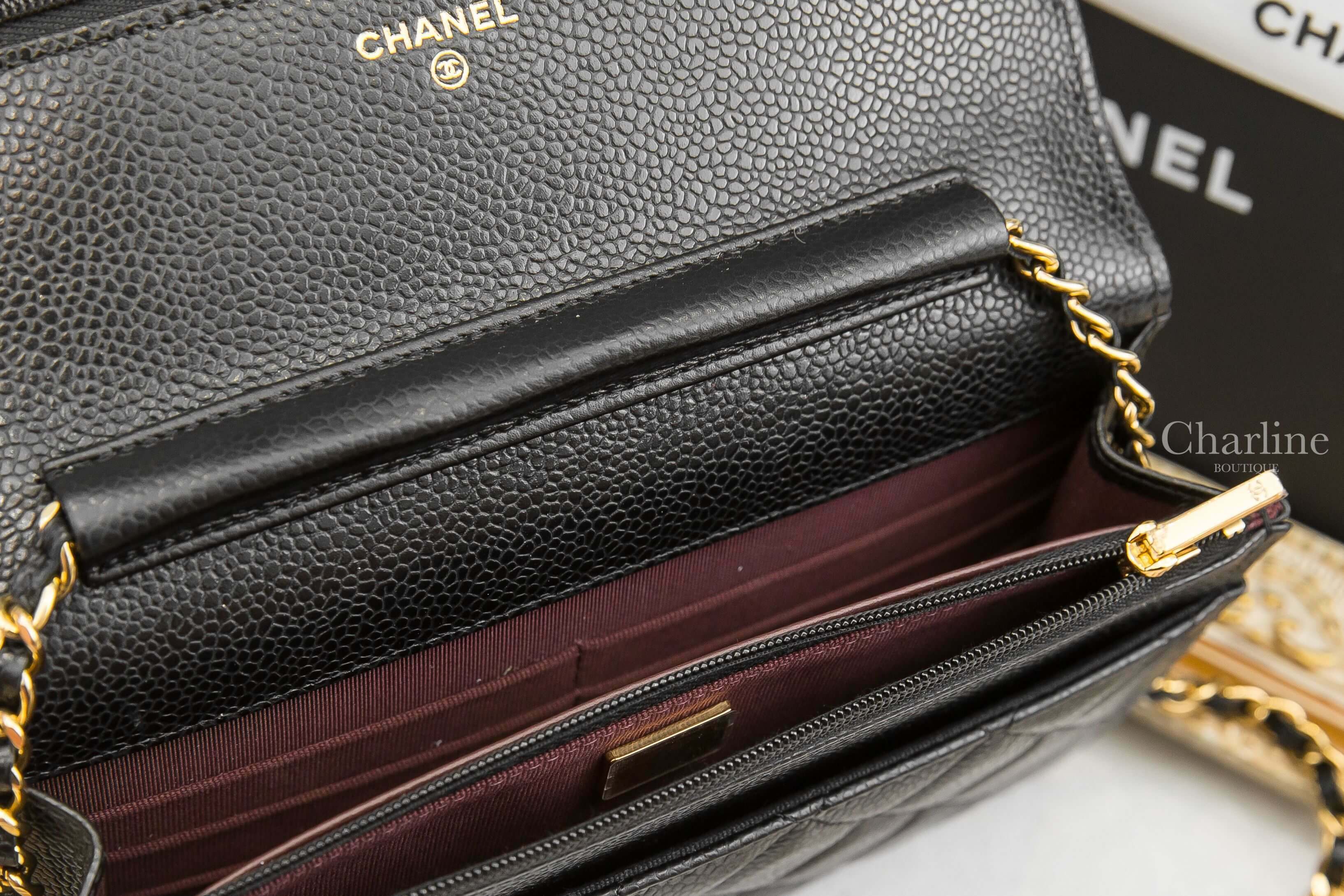 Chanel Wallet On Chain 黑色金CC金鍊荔枝菱格紋肩背包-Charline Boutique 精品代購
