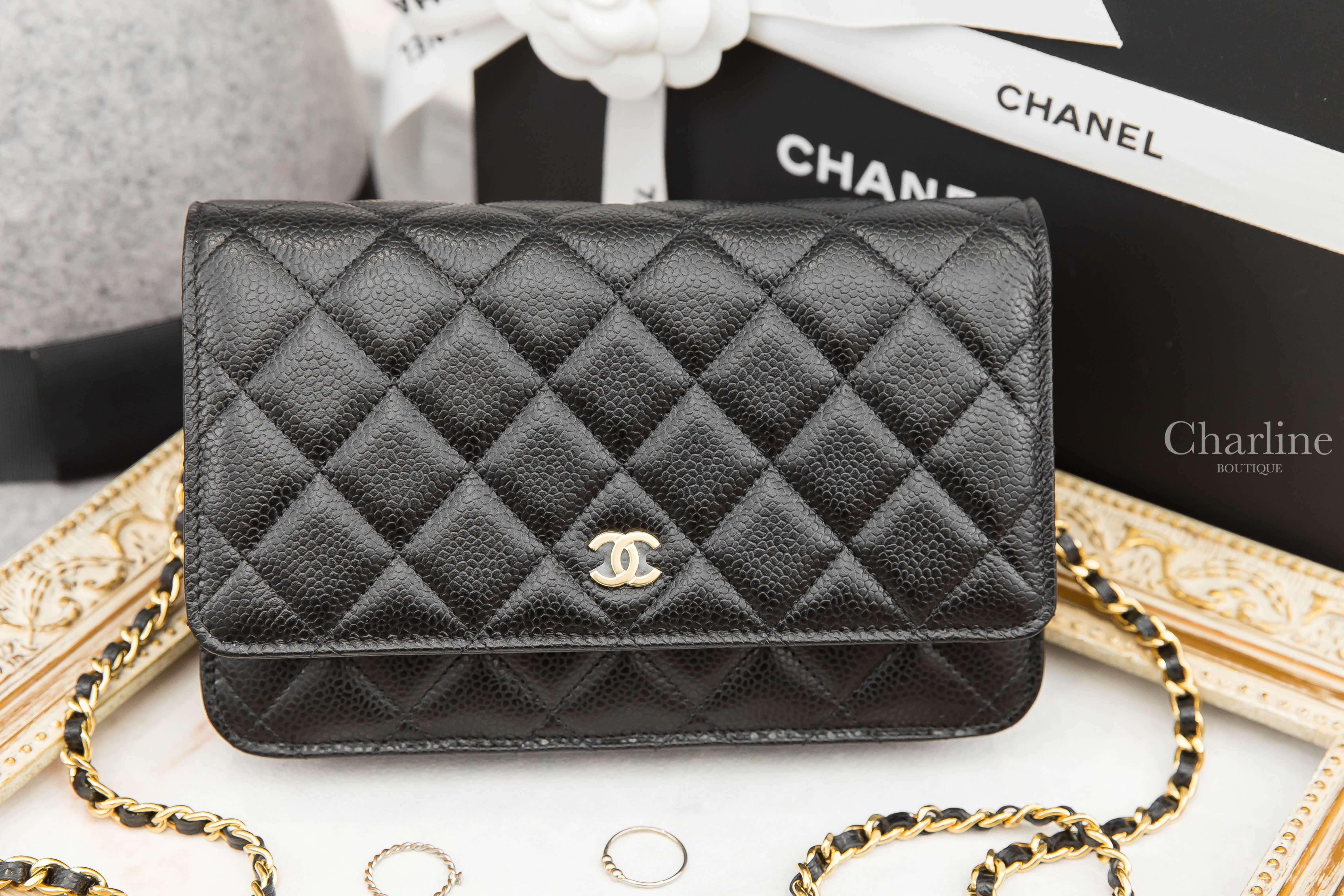 Chanel Wallet On Chain 黑色金CC金鍊荔枝菱格紋肩背包-Charline Boutique 精品代購