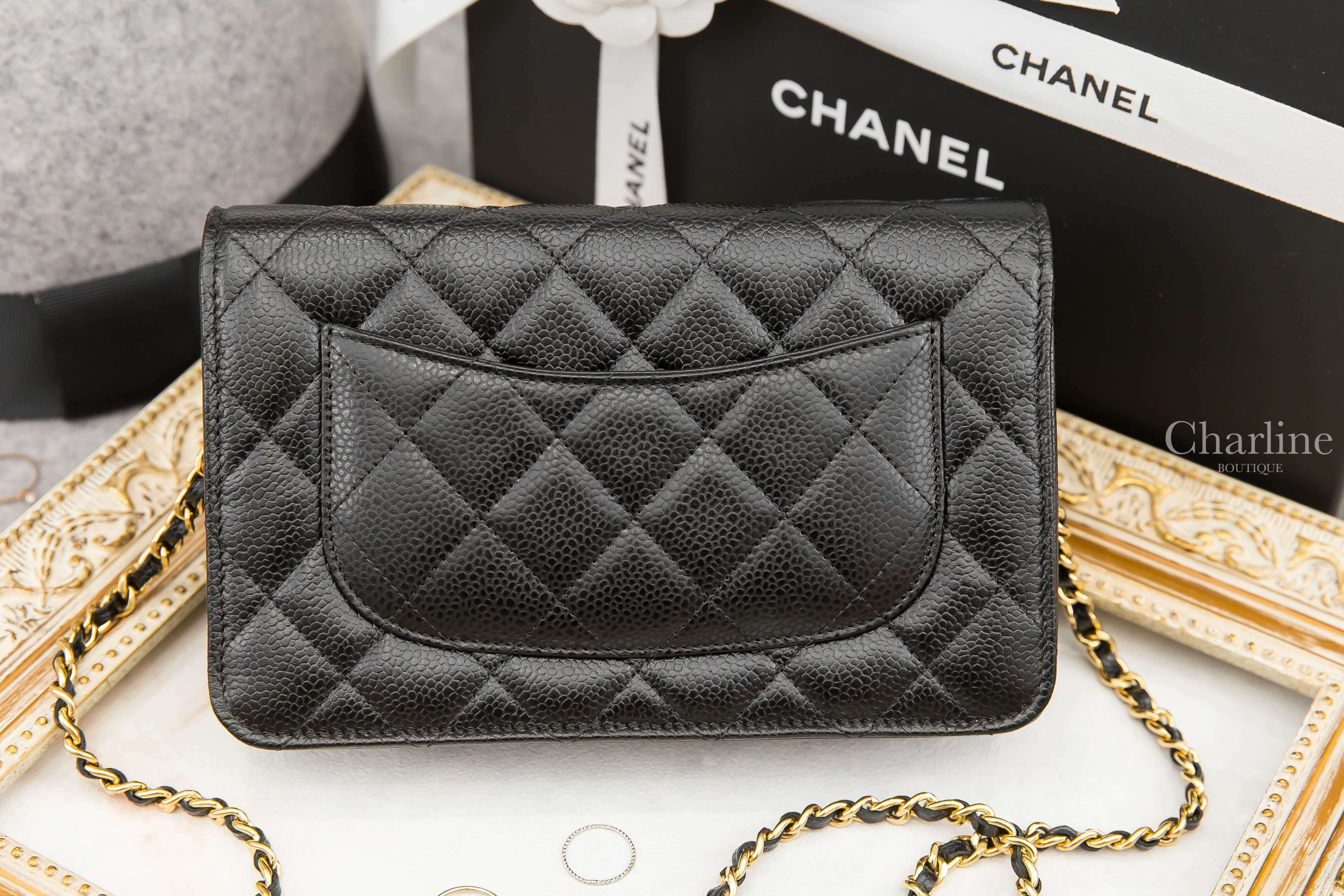 Chanel Wallet On Chain 黑色金CC金鍊荔枝菱格紋肩背包-Charline Boutique 精品代購