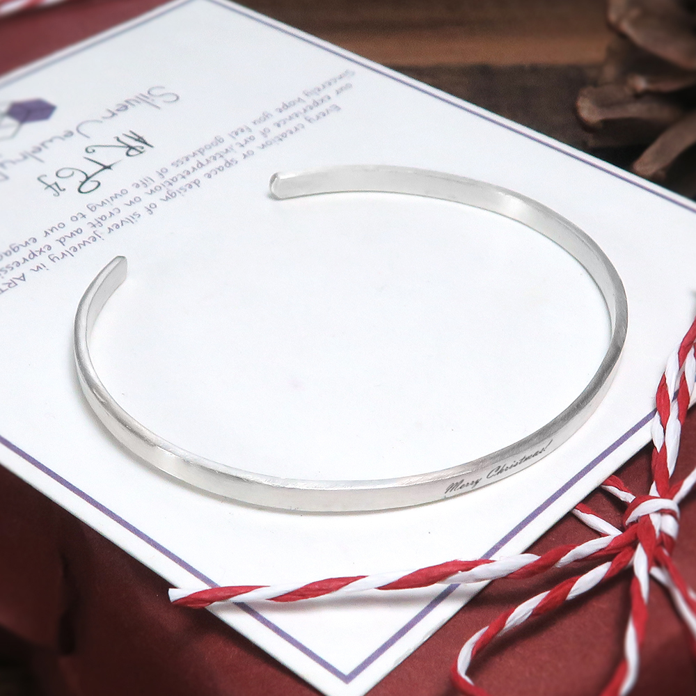 秘語悄悄 3mm極細 純銀刻字手環 霧面款 女生手環